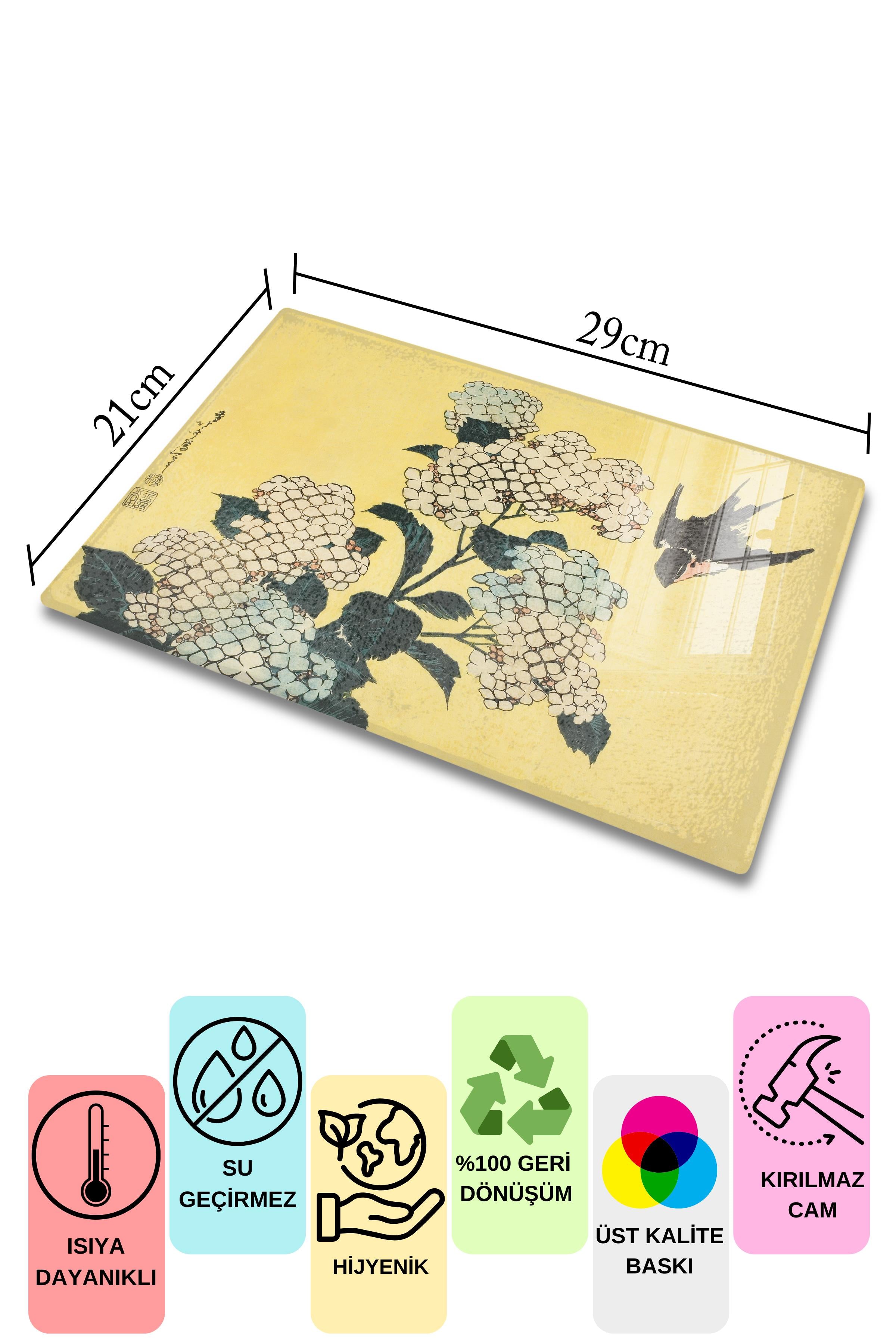 Kesme Tahtası, Kalın Ve Kırılmaz Cama Baskı - Hokusai Sanat Eseri Baskılı - 21*30cm, Doğrama Tahtası