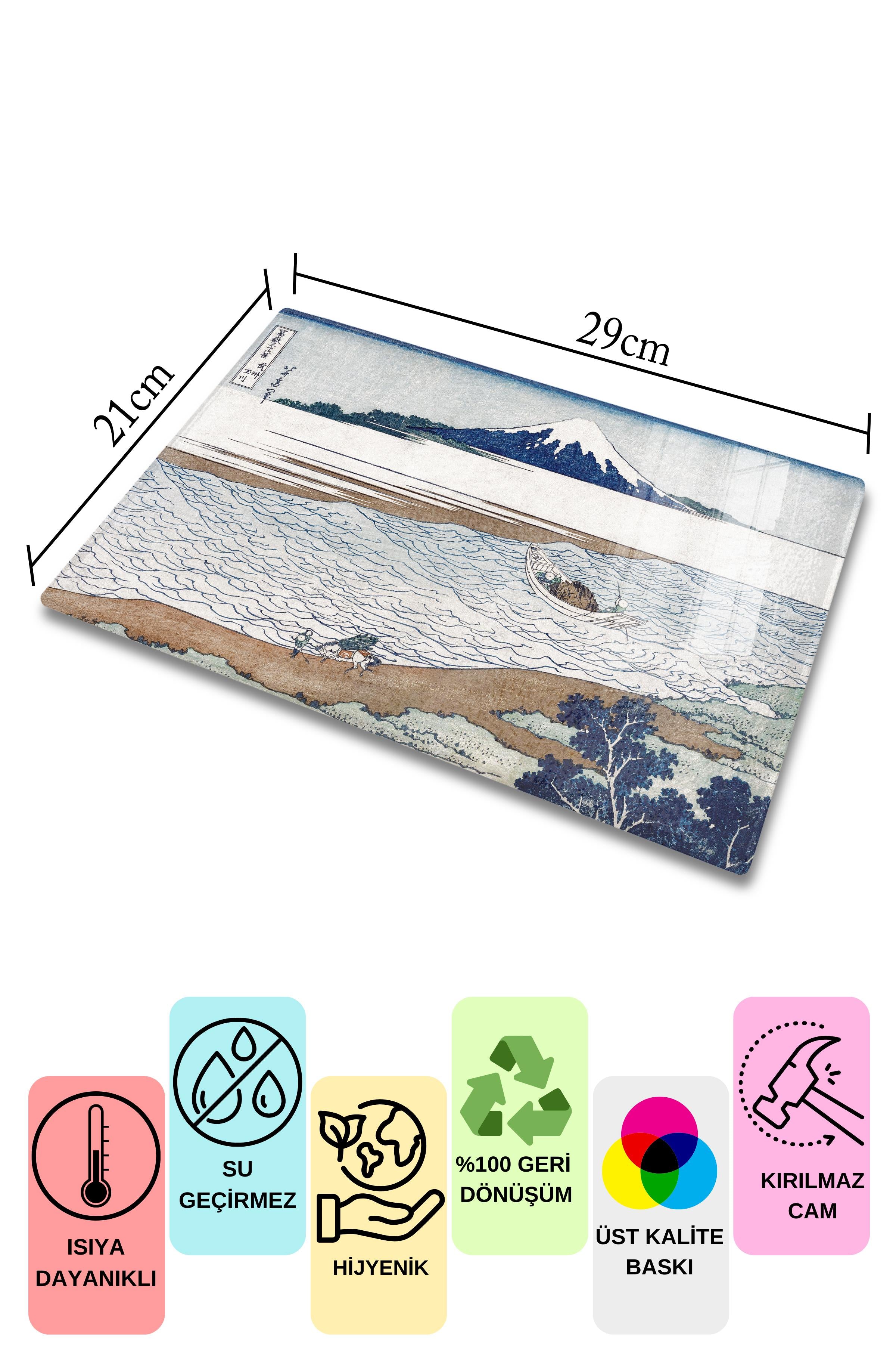 Kesme Tahtası, Kalın Ve Kırılmaz Cama Baskı - Hokusai Sanat Eseri Baskılı - 21*30cm, Doğrama Tahtası
