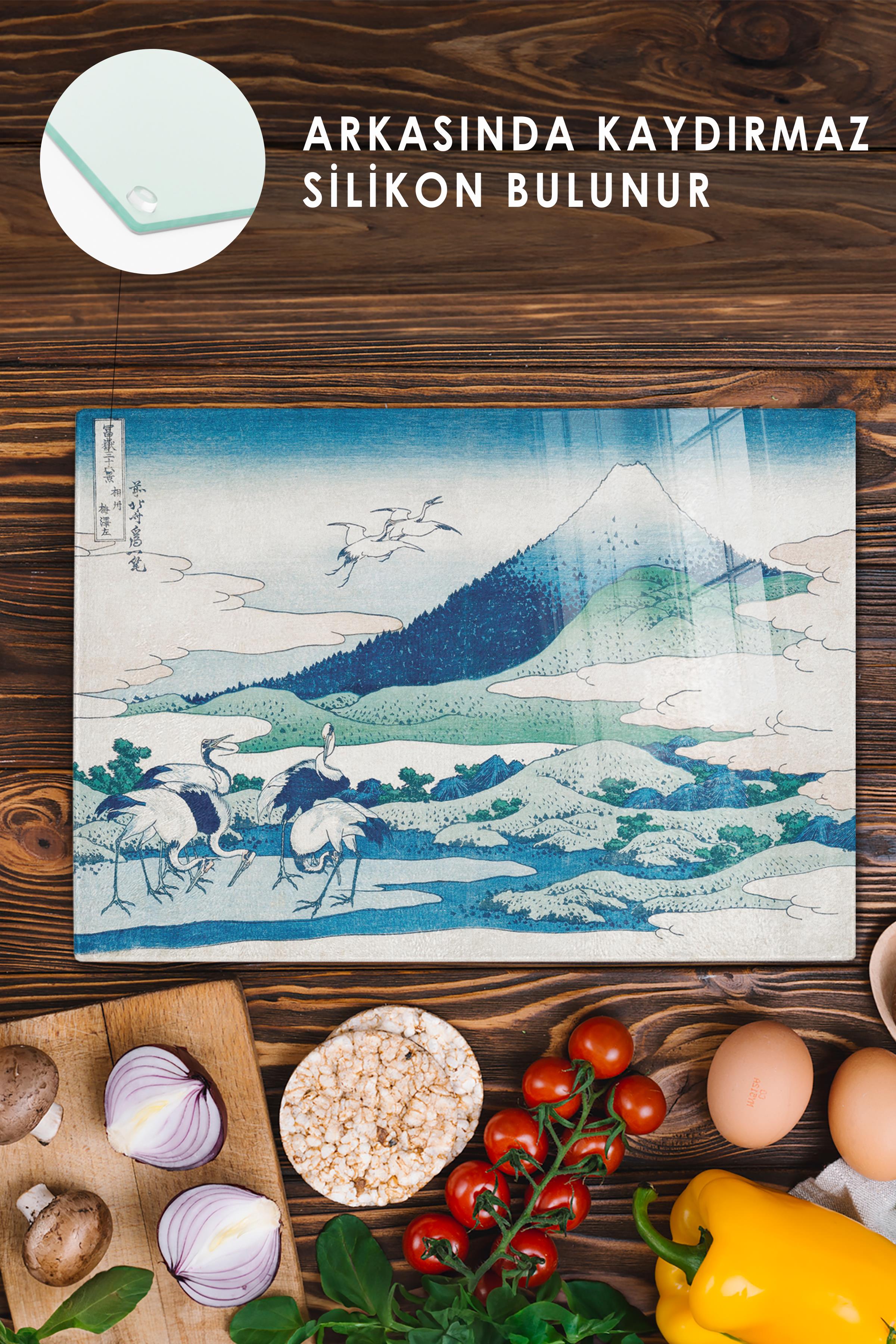 Kesme Tahtası, Kalın Ve Kırılmaz Cama Baskı - Hokusai Sanat Eseri Baskılı - 21*30cm, Doğrama Tahtası