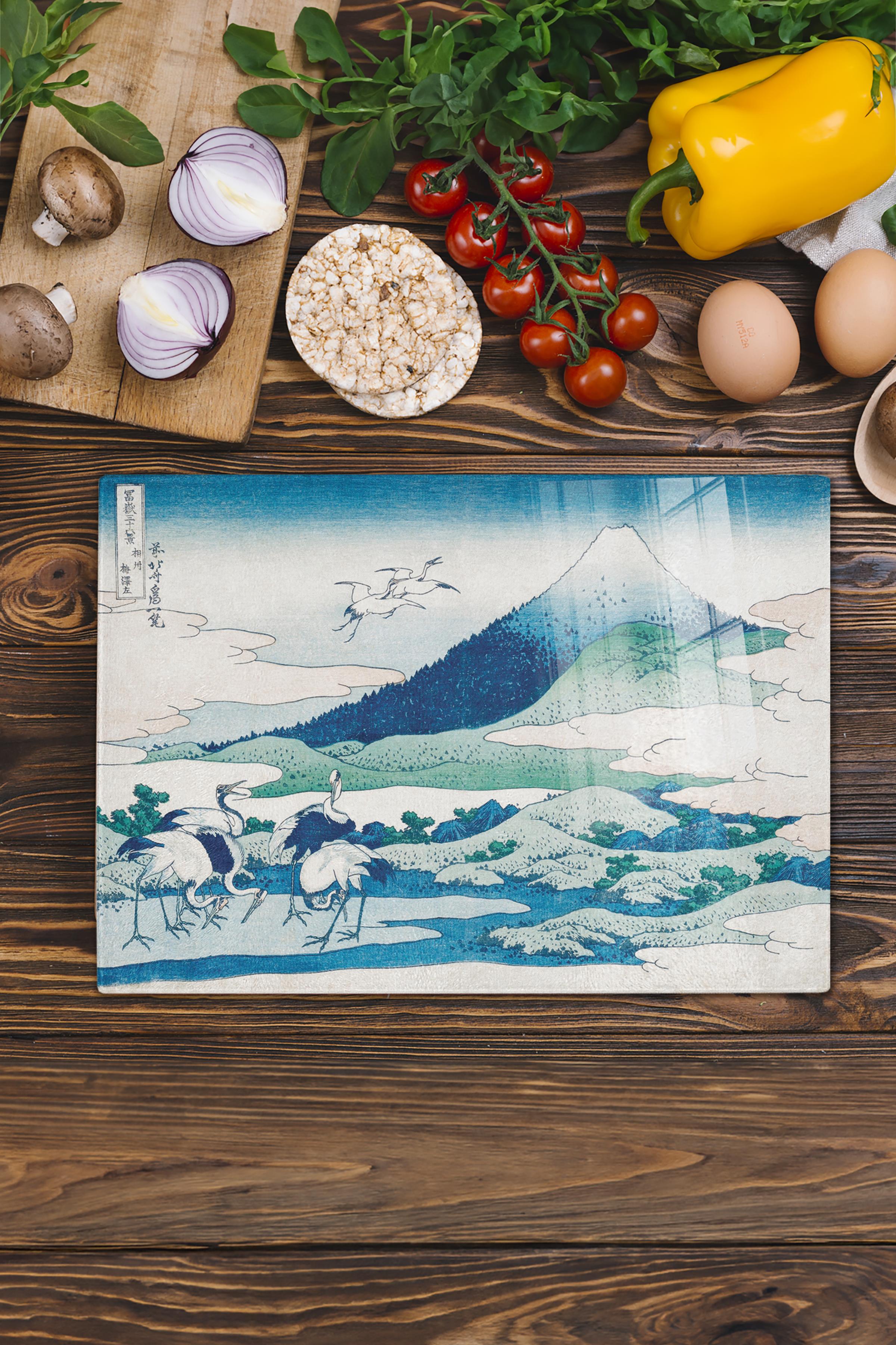 Kesme Tahtası, Kalın Ve Kırılmaz Cama Baskı - Hokusai Sanat Eseri Baskılı - 21*30cm, Doğrama Tahtası