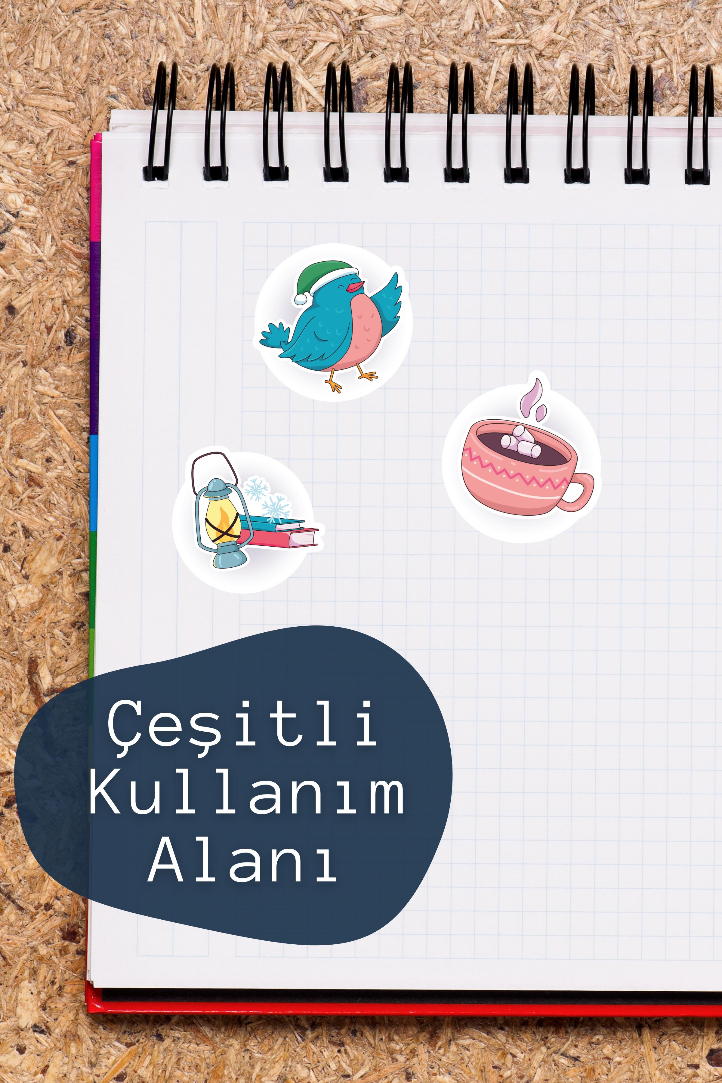 Kış Temalı Sticker ve Etiket Seti - Orta Boy - Su Geçirmez, Kalın Yapışkanlı Sticker Seti