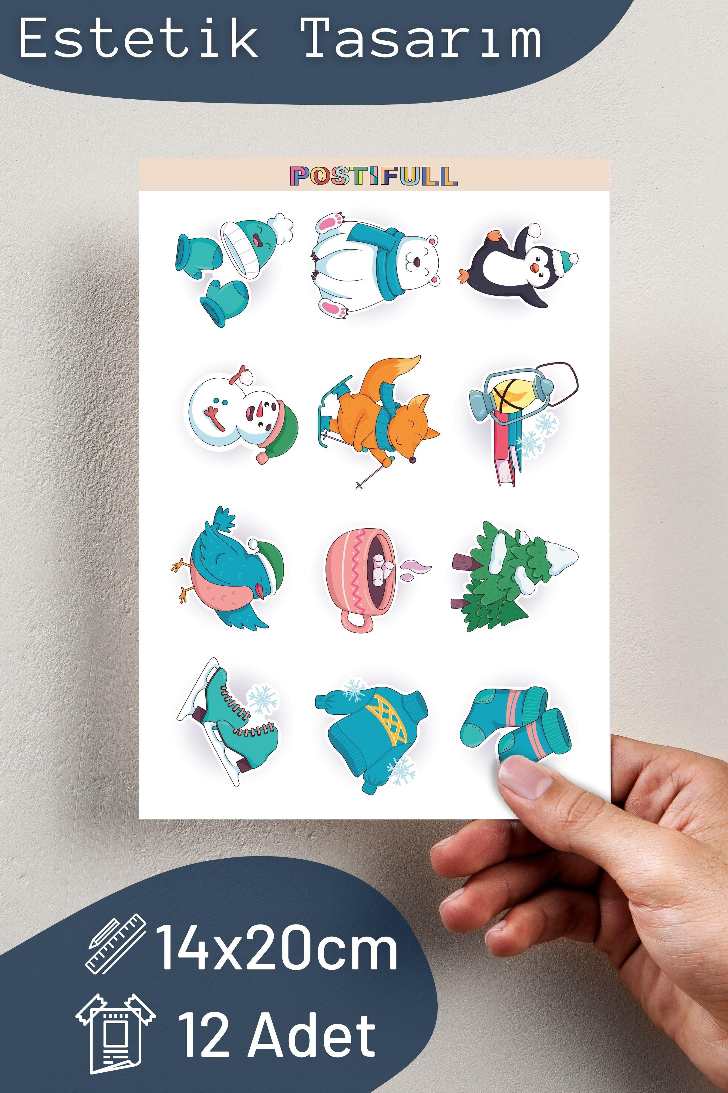 Kış Temalı Sticker ve Etiket Seti - Orta Boy - Su Geçirmez, Kalın Yapışkanlı Sticker Seti