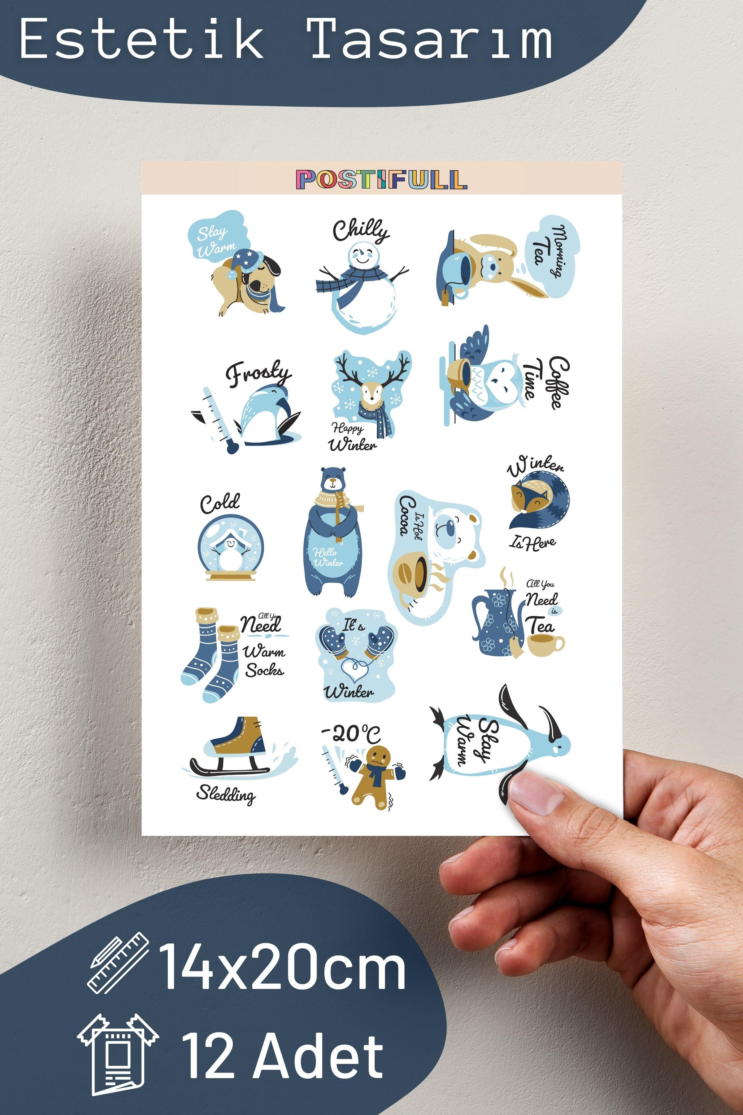 Kış Temalı Sticker ve Etiket Seti - Orta Boy - Su Geçirmez, Kalın Yapışkanlı Sticker Seti