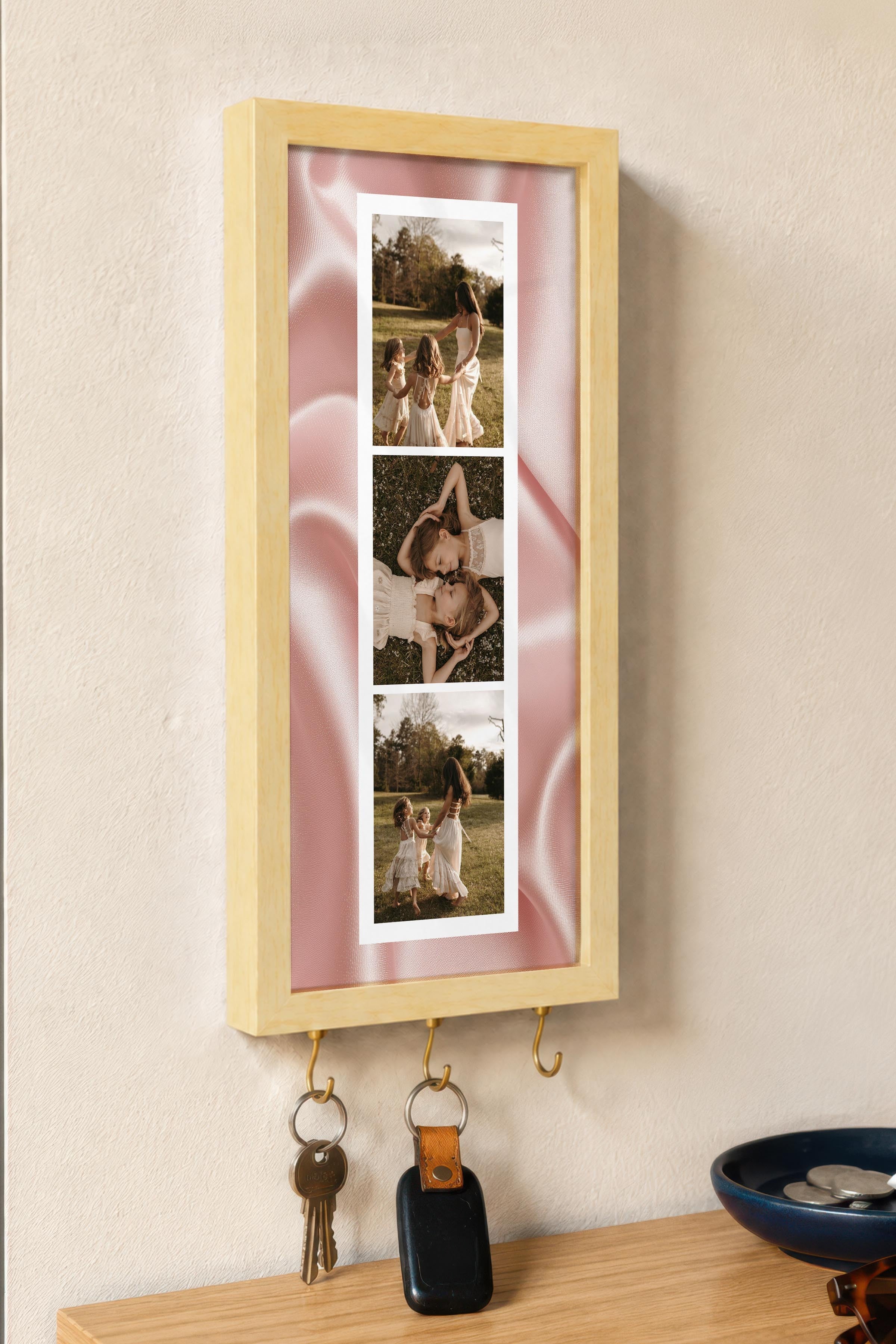 Kişiye Özel Tablo Anahtarlık, Photobooth Stili Bej Fotoğraf Çerçevesi, Vintage Duvar Dekoru