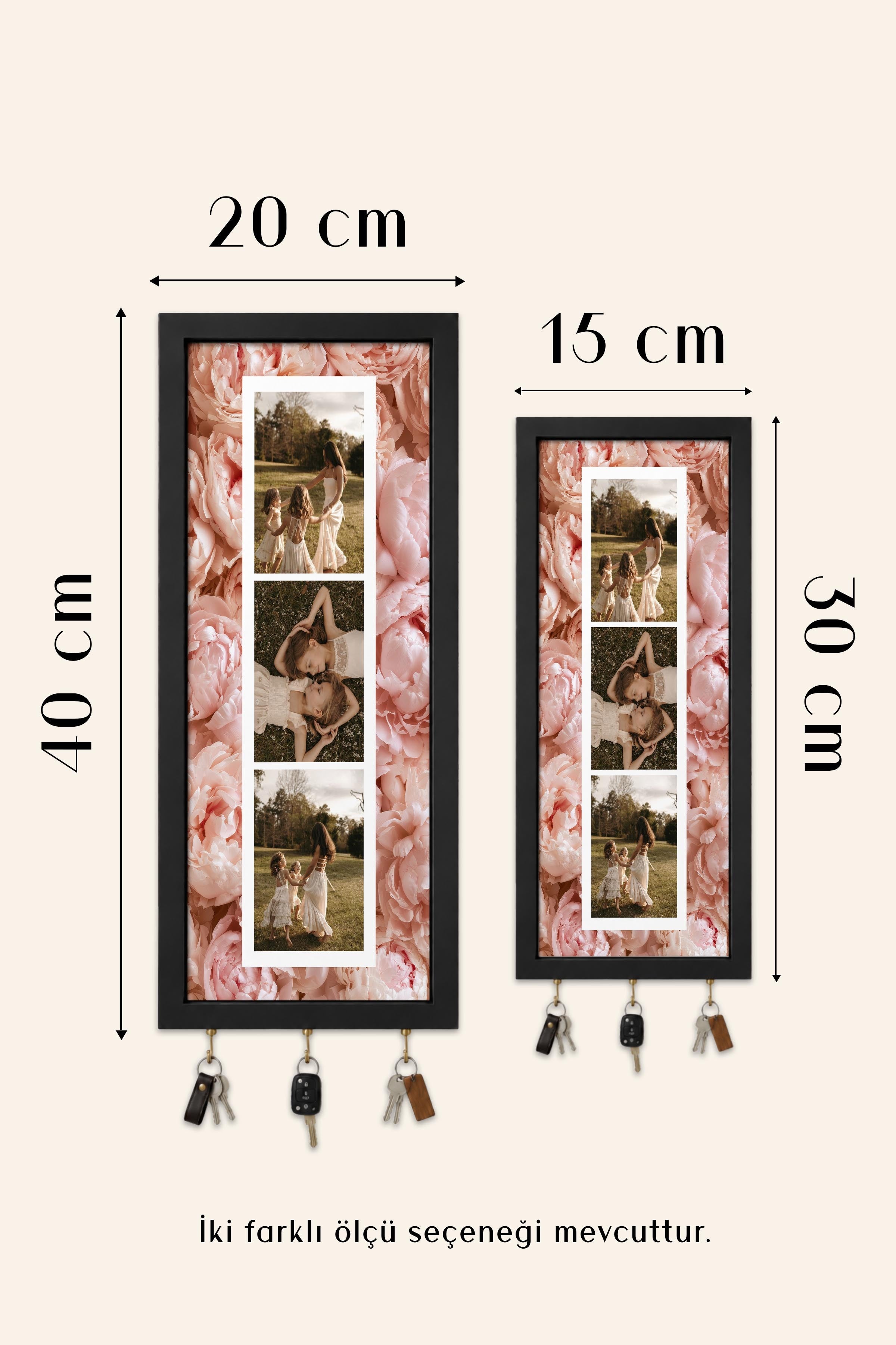 Kişiye Özel Tablo Anahtarlık, Photobooth Stili Bej Fotoğraf Çerçevesi, Vintage Duvar Dekoru