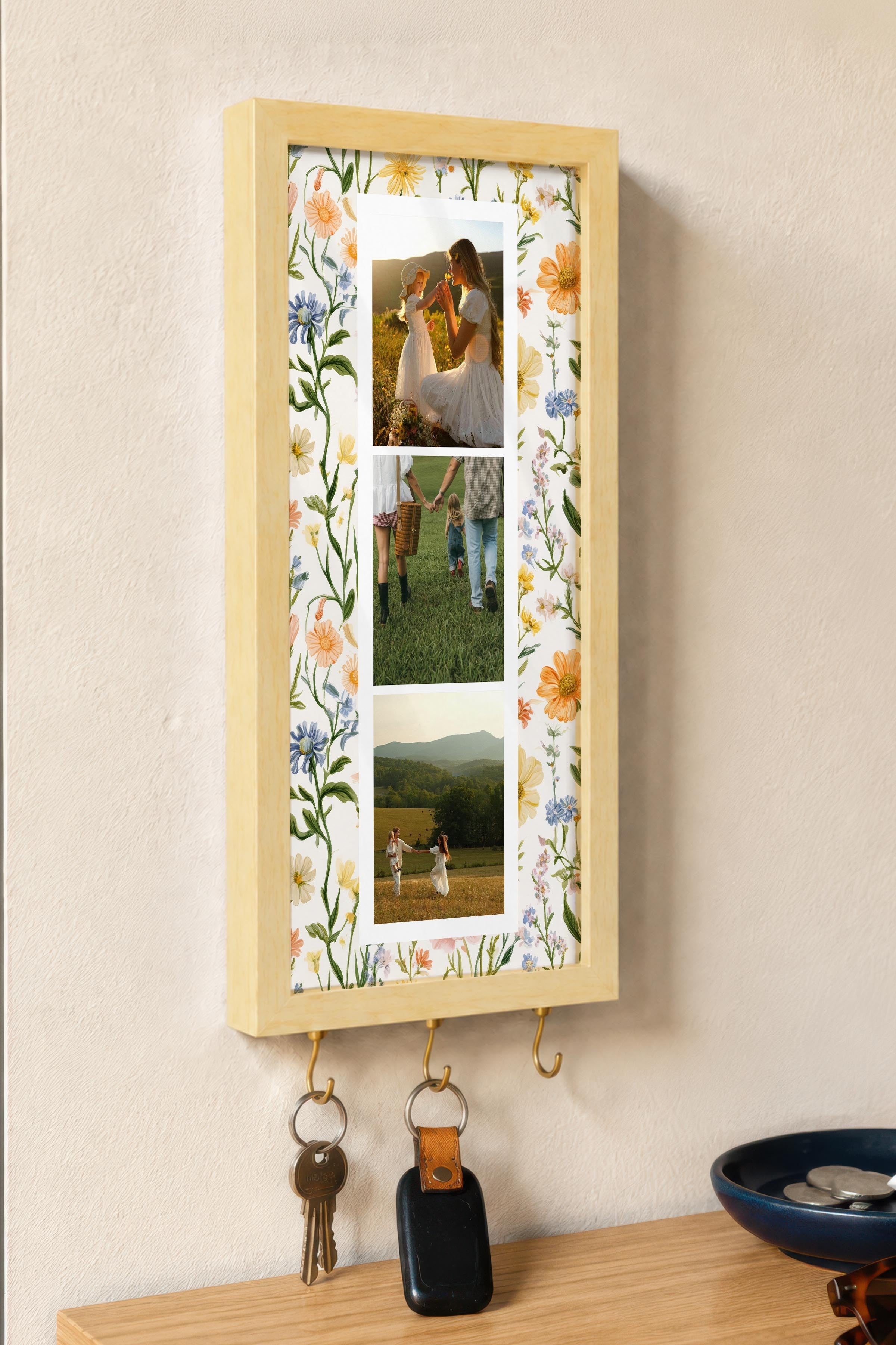 Kişiye Özel Tablo Anahtarlık, Photobooth Stili Bej Fotoğraf Çerçevesi, Vintage Duvar Dekoru
