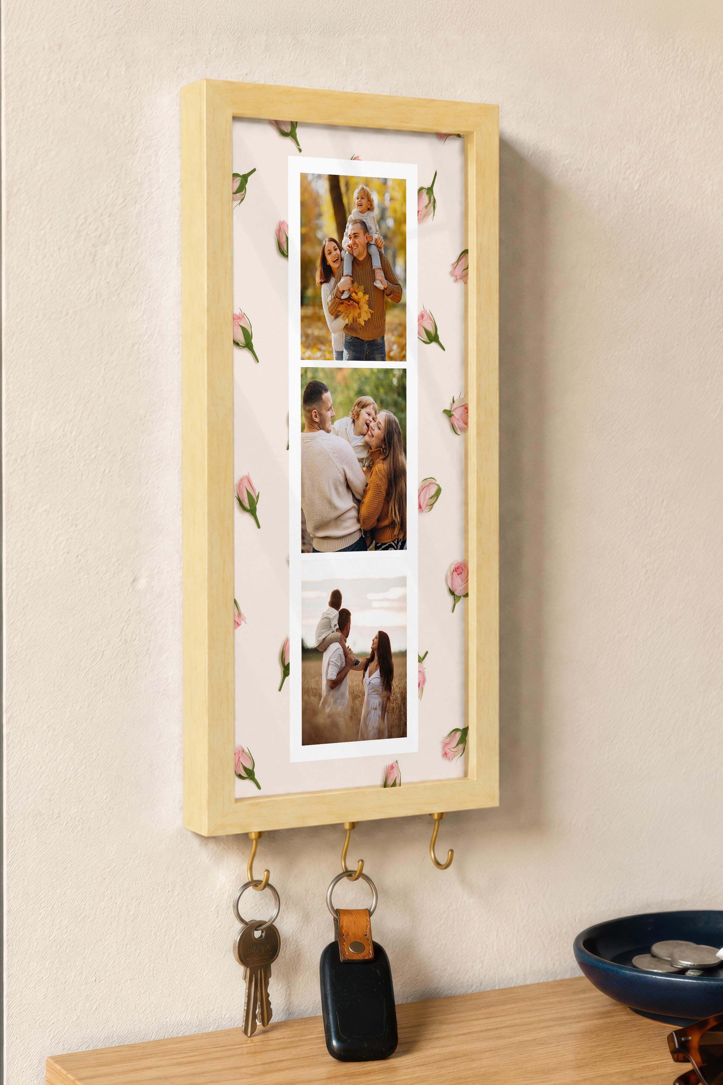 Kişiye Özel Tablo Anahtarlık, Photobooth Stili Bej Fotoğraf Çerçevesi, Vintage Duvar Dekoru
