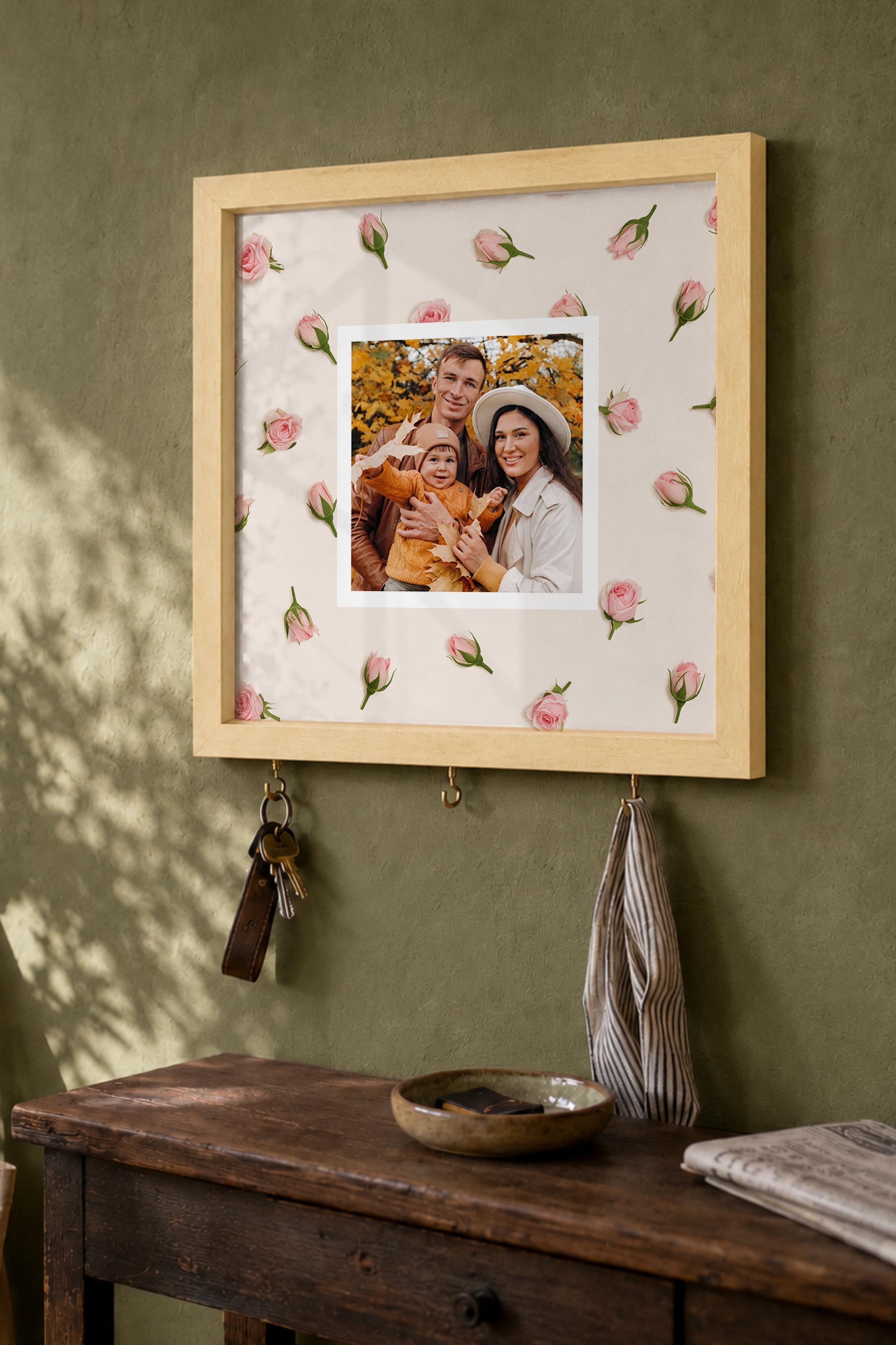 Kişiye Özel Tablo Anahtarlık, Photobooth Stili Bej Fotoğraf Çerçevesi, Vintage Duvar Dekoru