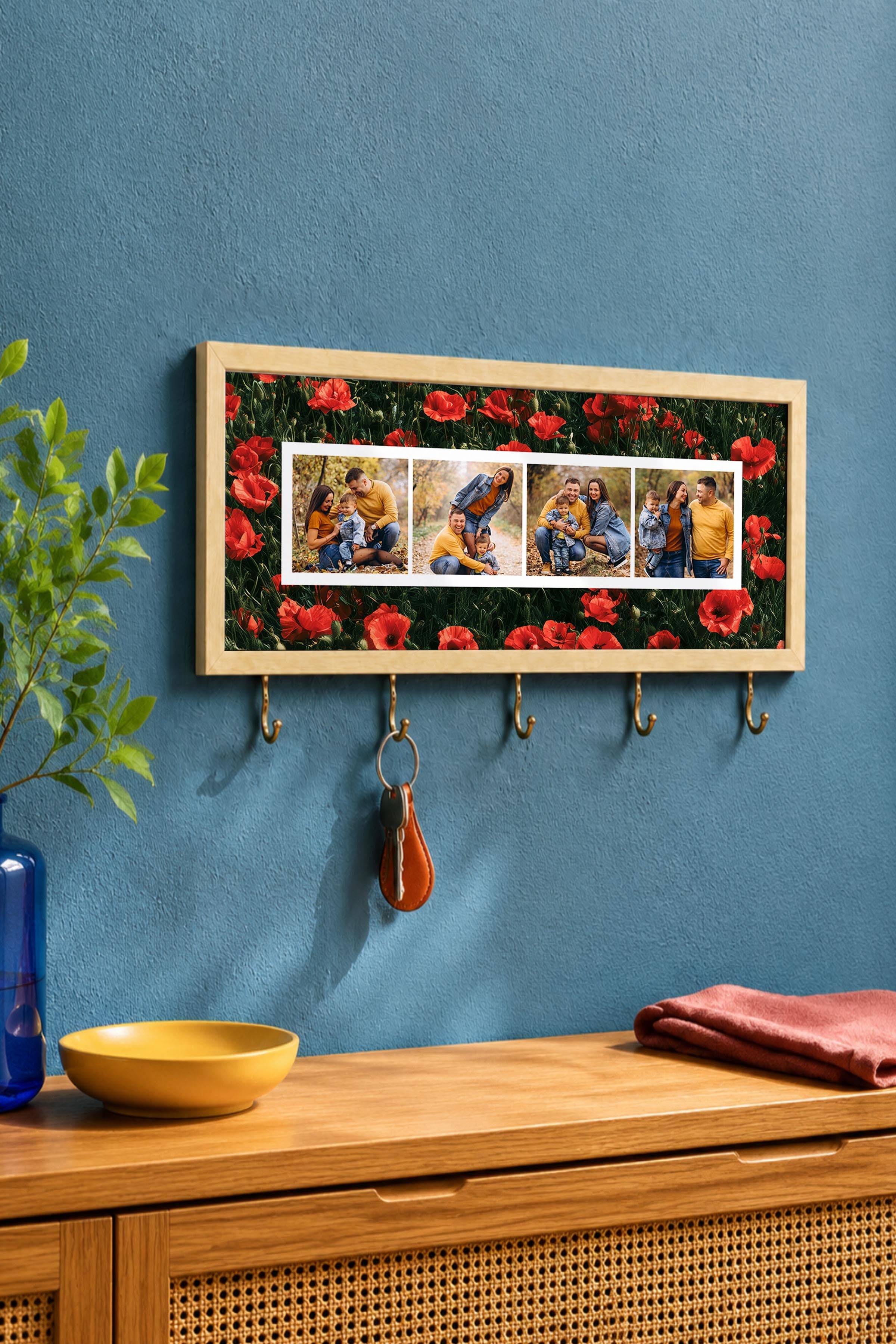 Kişiye Özel Tablo Anahtarlık, Photobooth Stili Bej Fotoğraf Çerçevesi, Vintage Duvar Dekoru