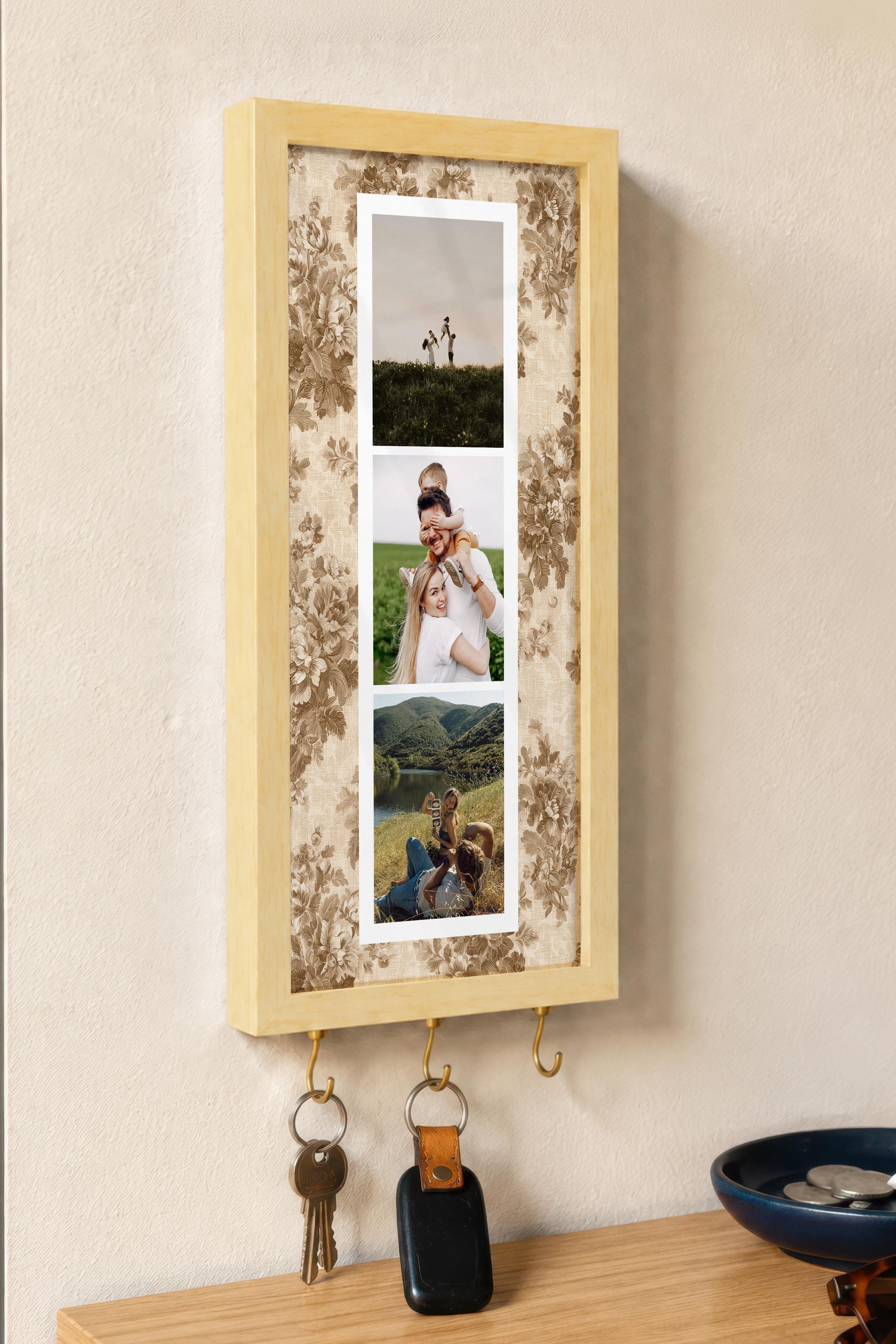 Kişiye Özel Tablo Anahtarlık, Photobooth Stili Bej Fotoğraf Çerçevesi, Vintage Duvar Dekoru