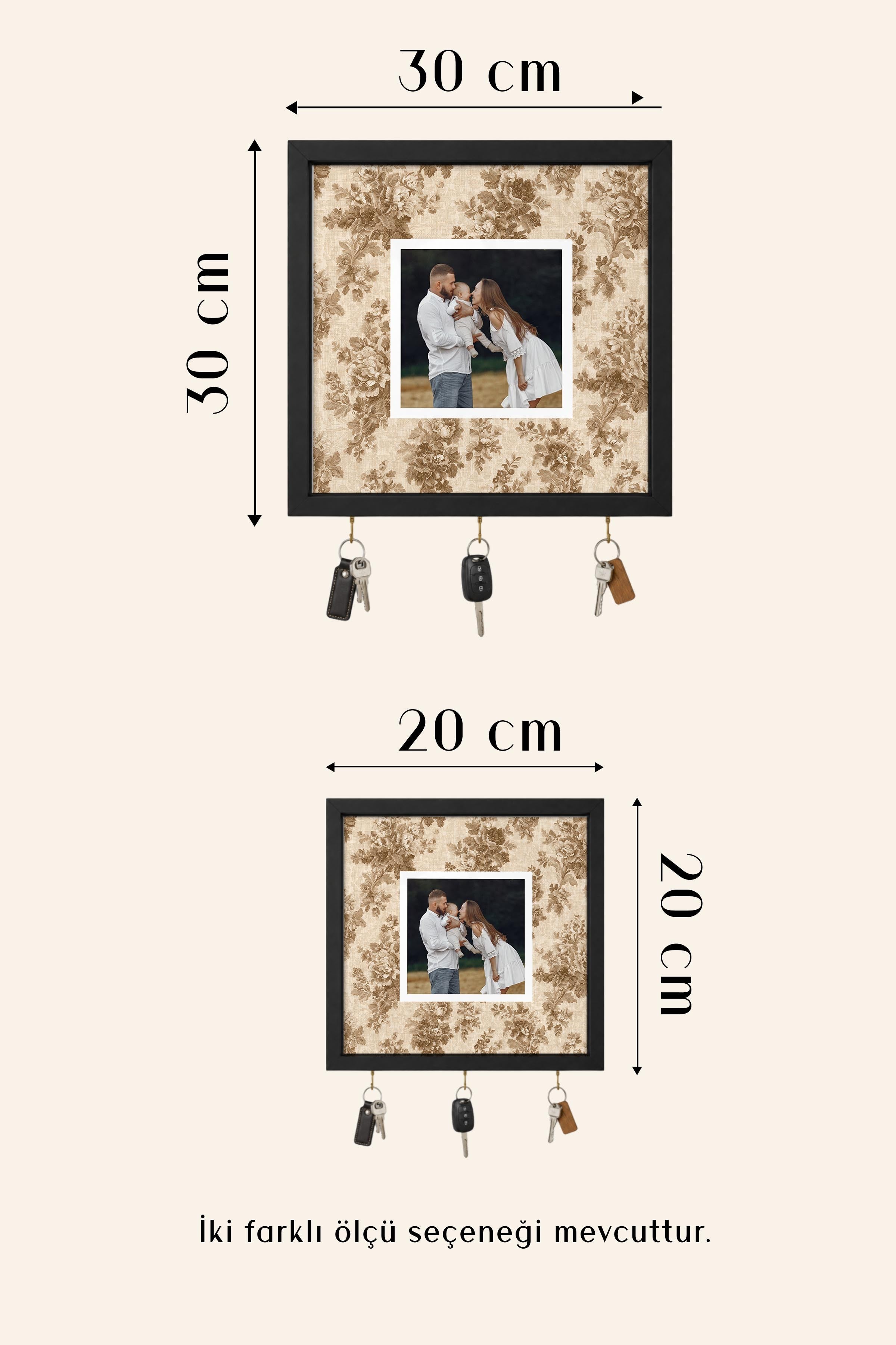 Kişiye Özel Tablo Anahtarlık, Photobooth Stili Bej Fotoğraf Çerçevesi, Vintage Duvar Dekoru