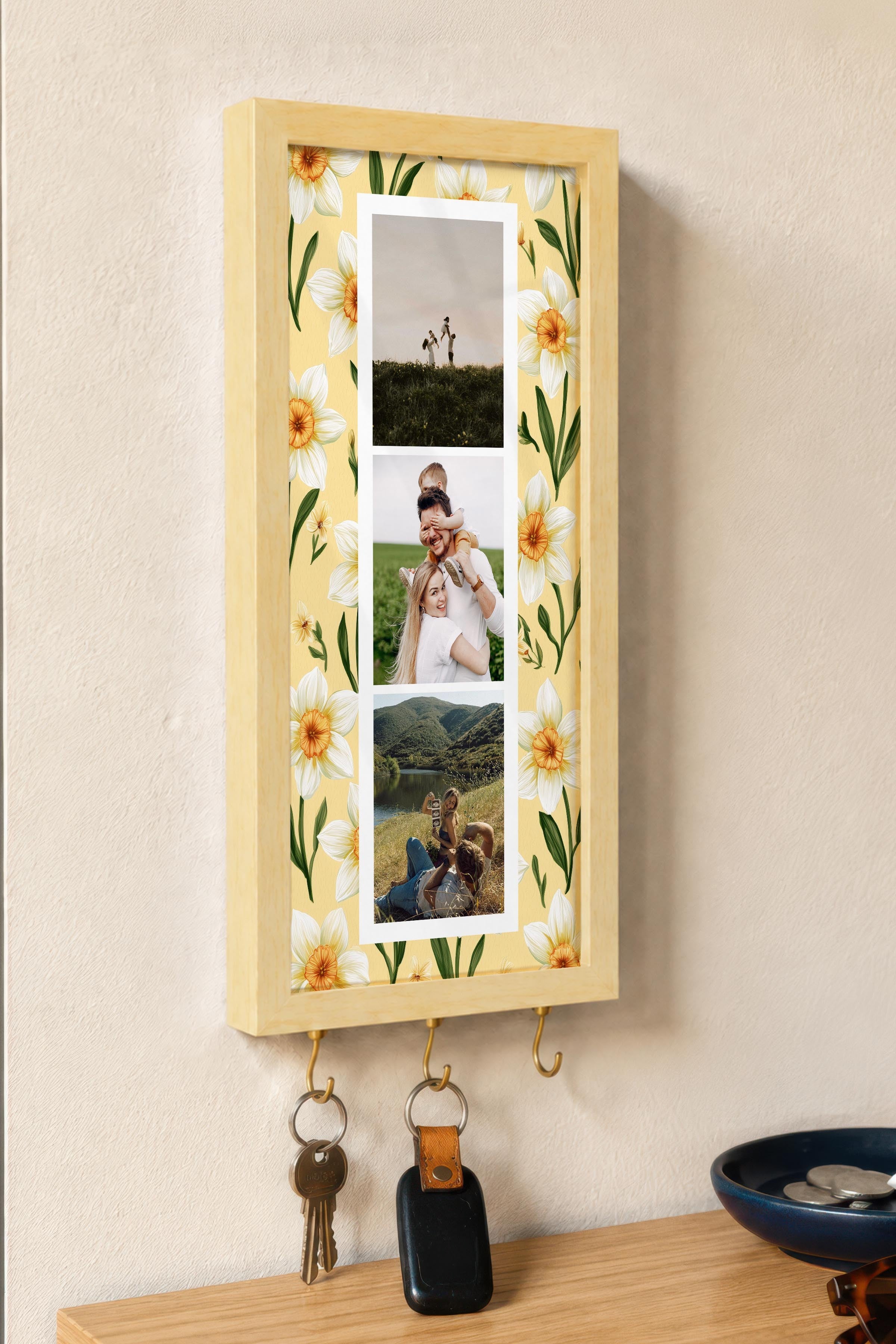 Kişiye Özel Tablo Anahtarlık, Photobooth Stili Bej Fotoğraf Çerçevesi, Vintage Duvar Dekoru