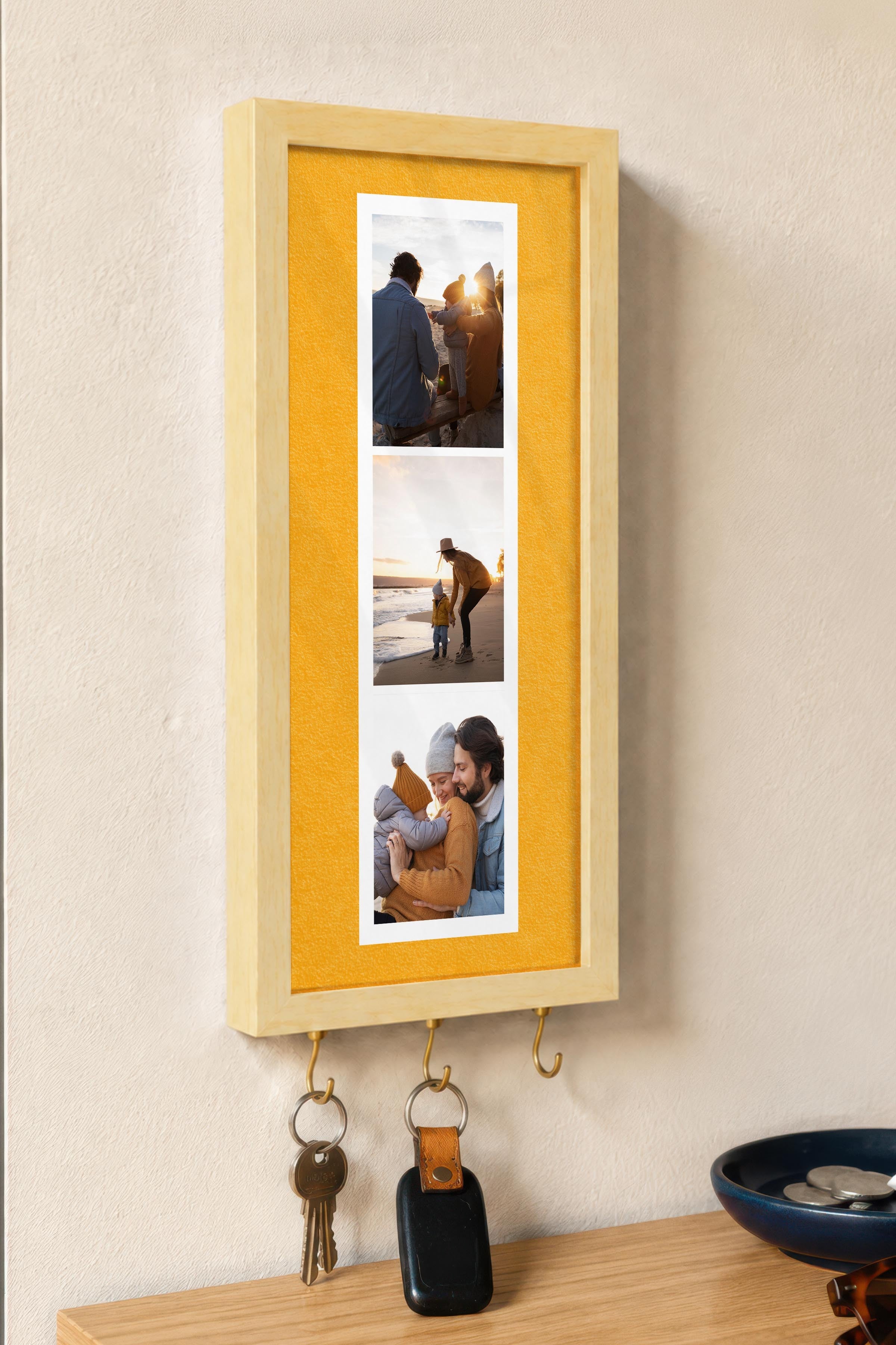 Kişiye Özel Tablo Anahtarlık, Photobooth Stili Bej Fotoğraf Çerçevesi, Vintage Duvar Dekoru