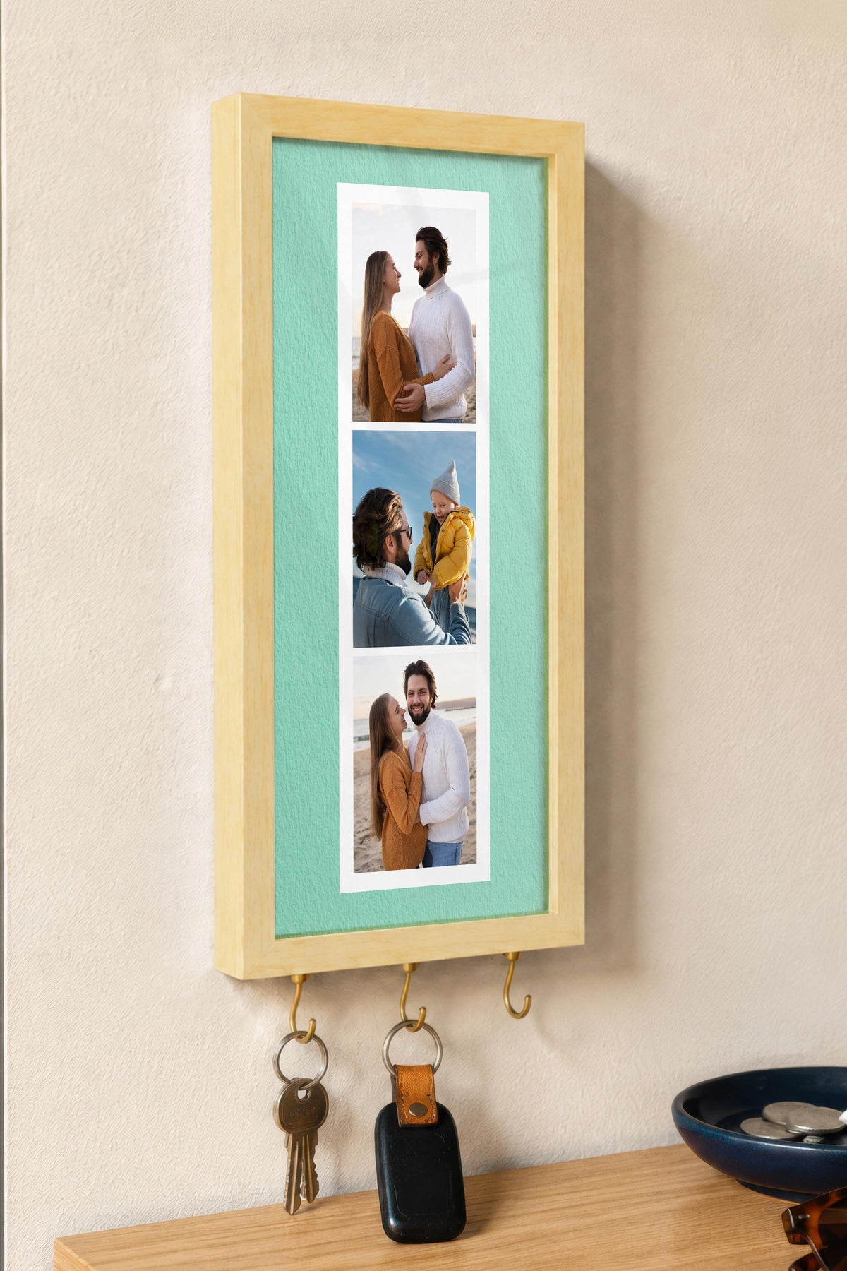 Kişiye Özel Tablo Anahtarlık, Photobooth Stili Bej Fotoğraf Çerçevesi, Vintage Duvar Dekoru