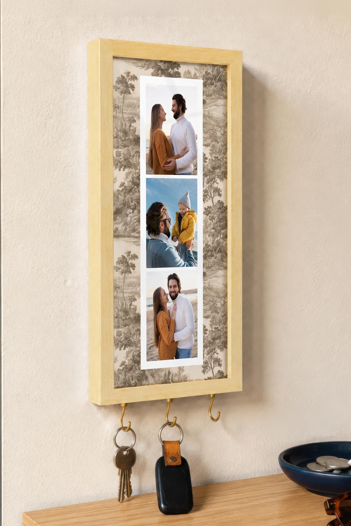 Kişiye Özel Tablo Anahtarlık, Photobooth Stili Bej Fotoğraf Çerçevesi, Vintage Duvar Dekoru