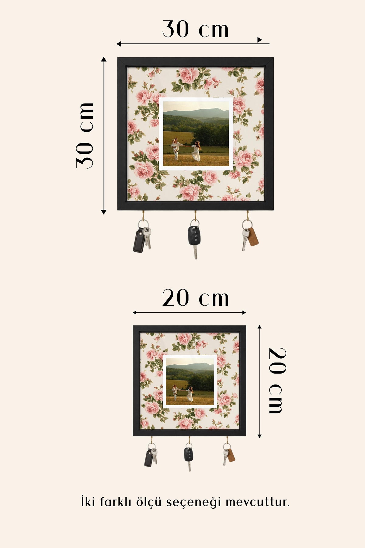 Kişiye Özel Tablo Anahtarlık, Photobooth Stili Bej Fotoğraf Çerçevesi, Vintage Duvar Dekoru