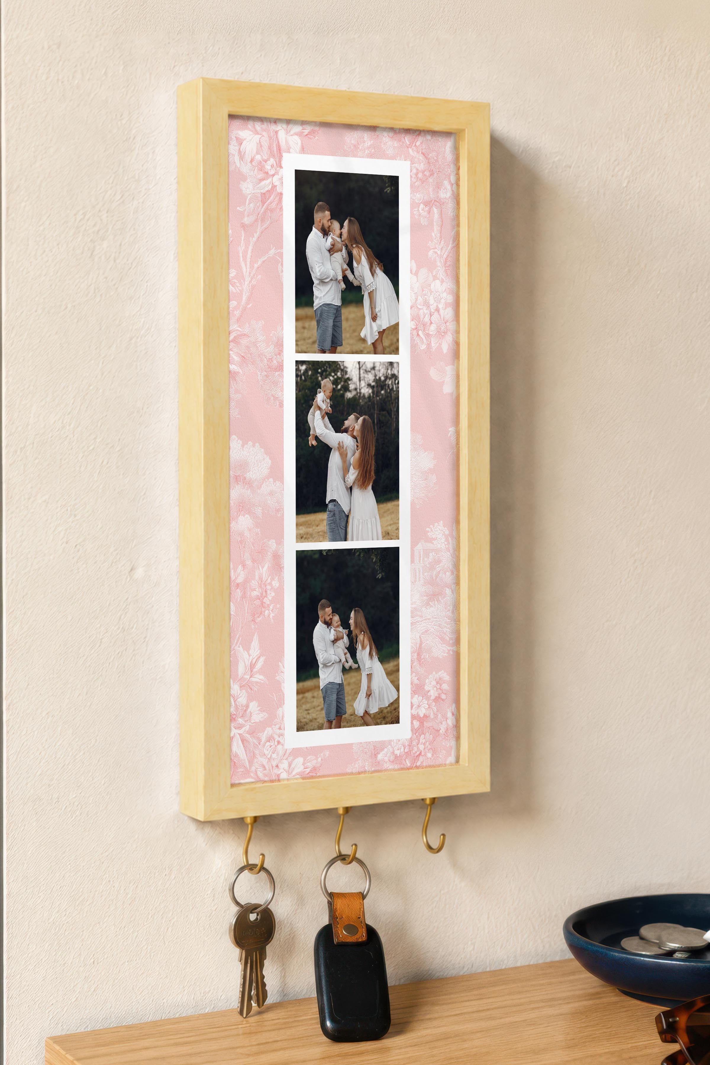Kişiye Özel Tablo Anahtarlık, Photobooth Stili Bej Fotoğraf Çerçevesi, Vintage Duvar Dekoru