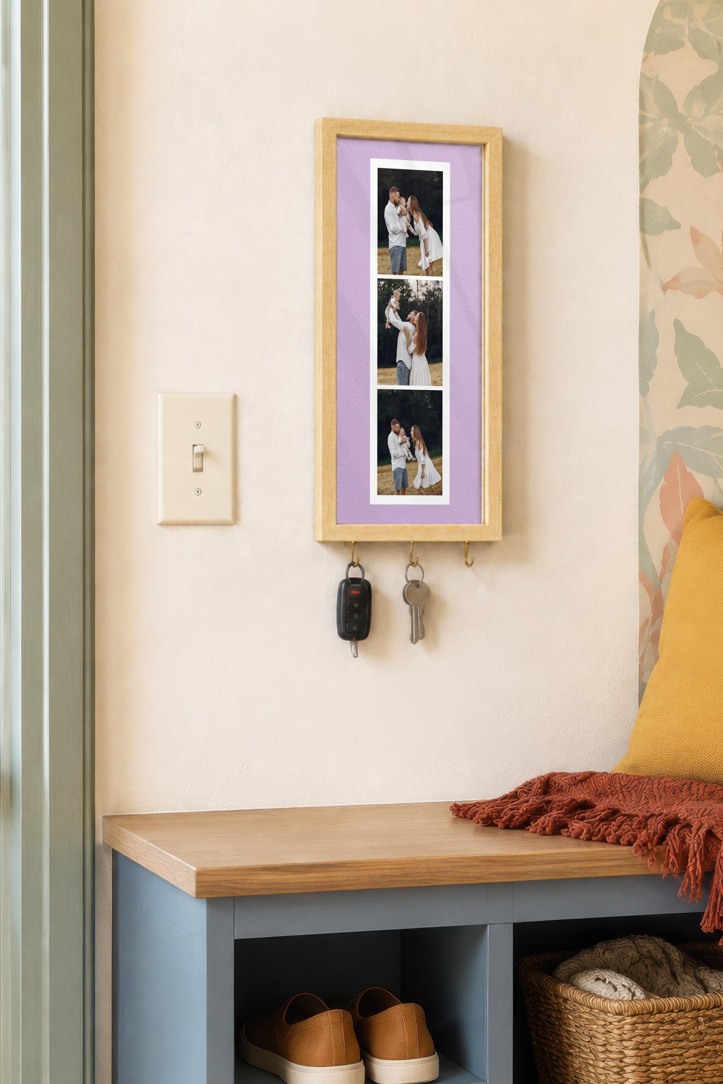 Kişiye Özel Tablo Anahtarlık, Photobooth Stili Bej Fotoğraf Çerçevesi, Vintage Duvar Dekoru