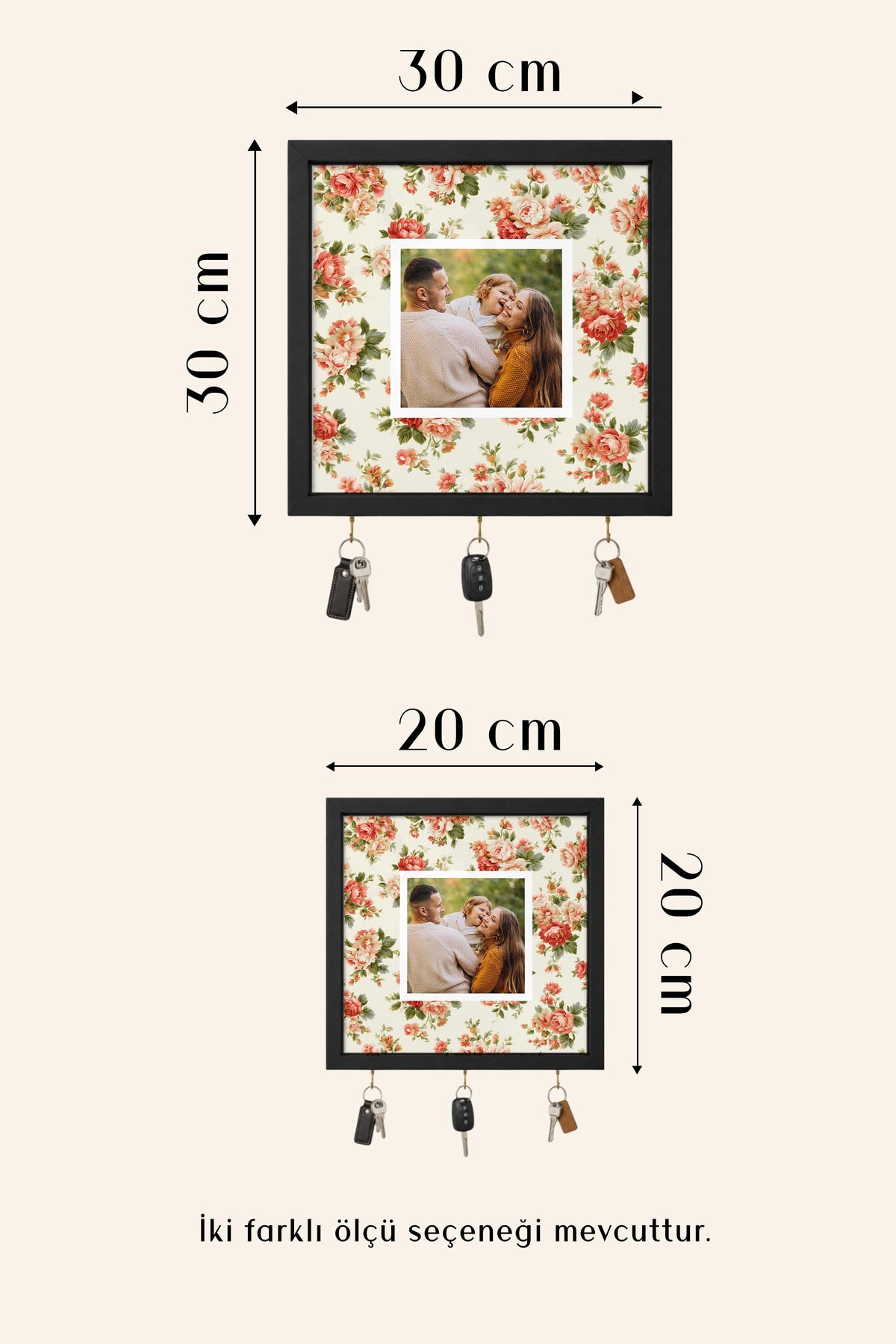 Kişiye Özel Tablo Anahtarlık, Photobooth Stili Bej Fotoğraf Çerçevesi, Vintage Duvar Dekoru