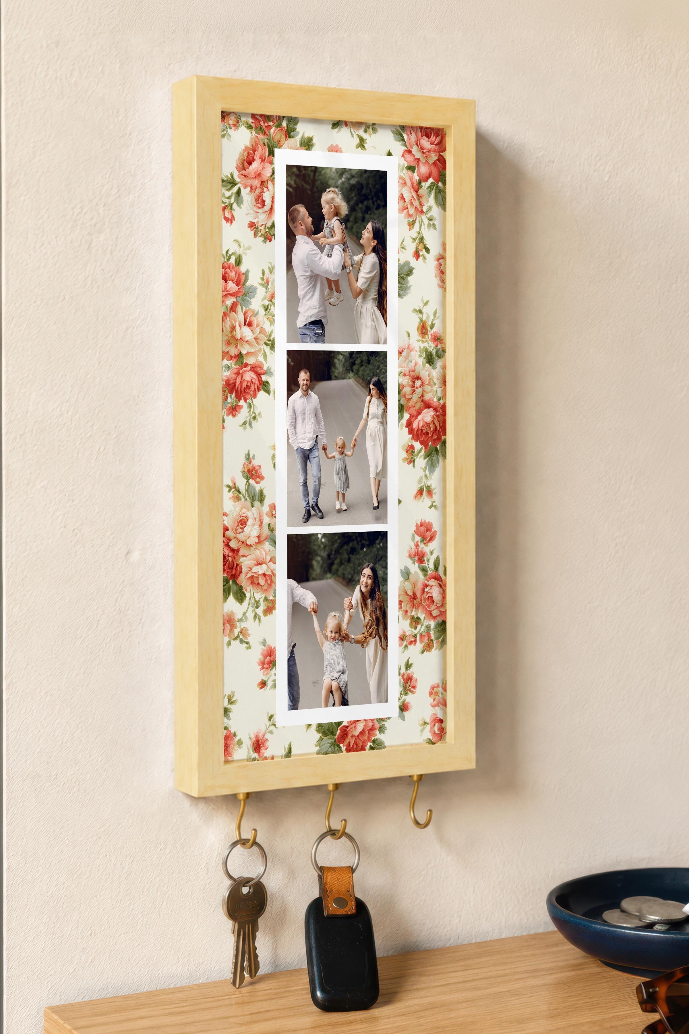 Kişiye Özel Tablo Anahtarlık, Photobooth Stili Bej Fotoğraf Çerçevesi, Vintage Duvar Dekoru