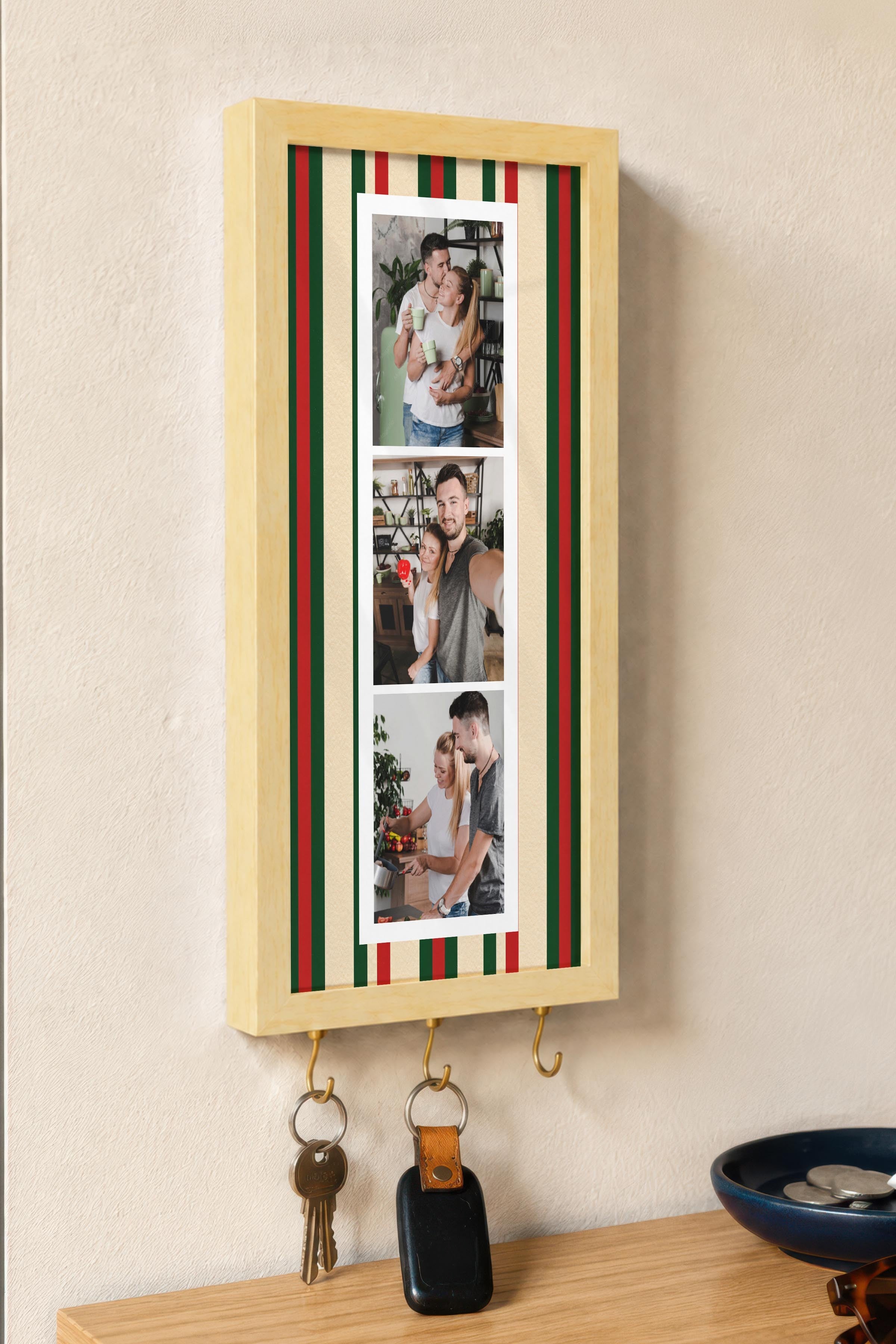 Kişiye Özel Tablo Anahtarlık, Photobooth Stili Bej Fotoğraf Çerçevesi, Vintage Duvar Dekoru