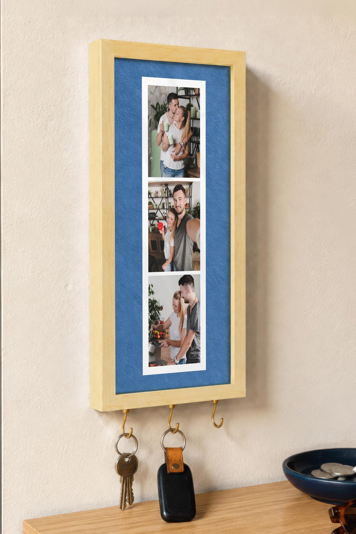Kişiye Özel Tablo Anahtarlık, Photobooth Stili Bej Fotoğraf Çerçevesi, Vintage Duvar Dekoru