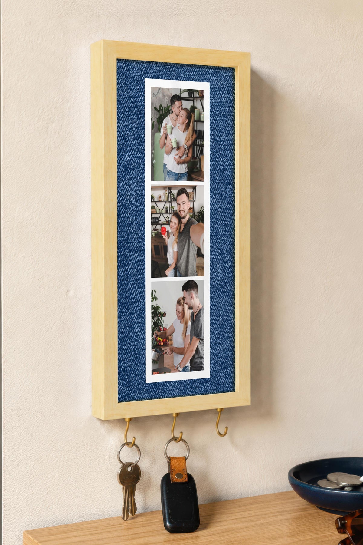 Kişiye Özel Tablo Anahtarlık, Photobooth Stili Bej Fotoğraf Çerçevesi, Vintage Duvar Dekoru