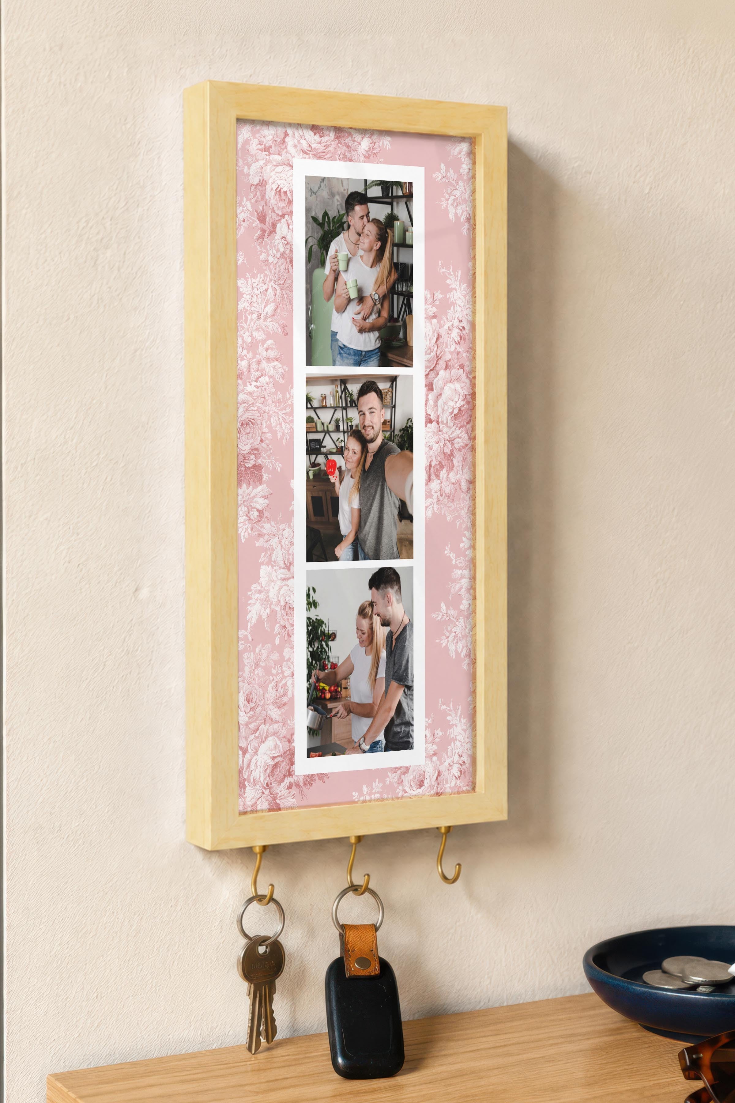 Kişiye Özel Tablo Anahtarlık, Photobooth Stili Bej Fotoğraf Çerçevesi, Vintage Duvar Dekoru