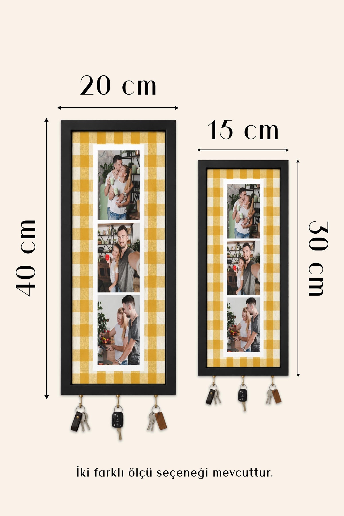 Kişiye Özel Tablo Anahtarlık, Photobooth Stili Bej Fotoğraf Çerçevesi, Vintage Duvar Dekoru
