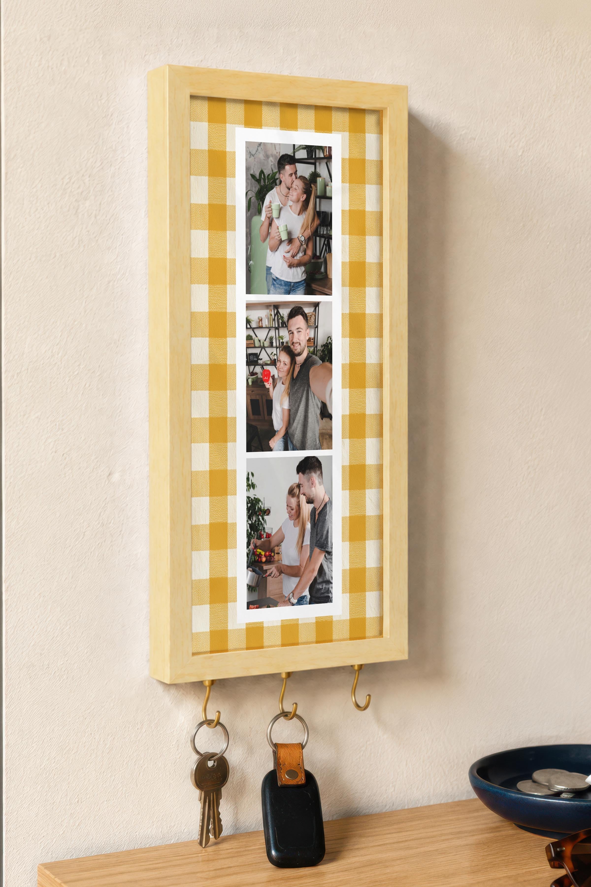 Kişiye Özel Tablo Anahtarlık, Photobooth Stili Bej Fotoğraf Çerçevesi, Vintage Duvar Dekoru