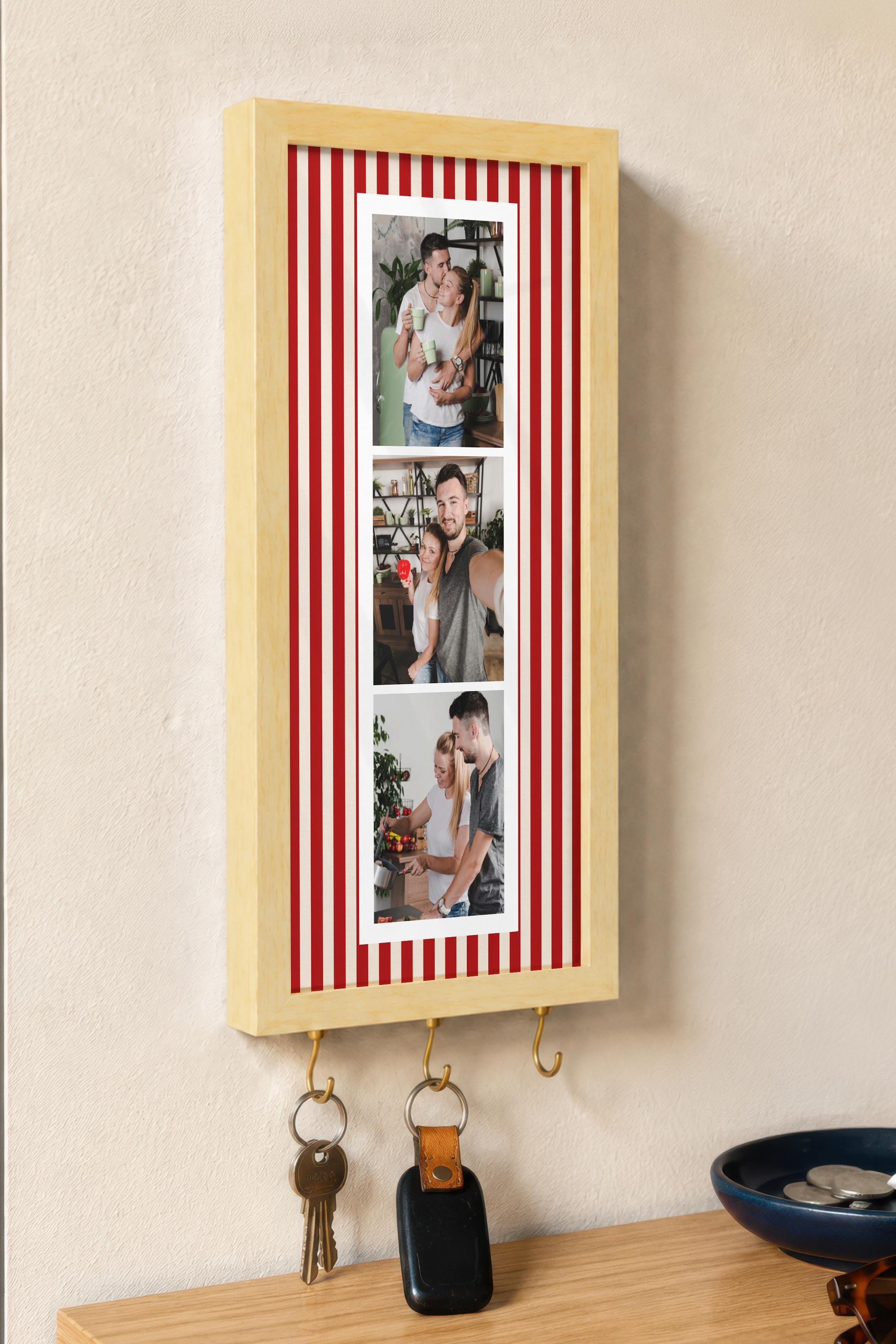 Kişiye Özel Tablo Anahtarlık, Photobooth Stili Bej Fotoğraf Çerçevesi, Vintage Duvar Dekoru
