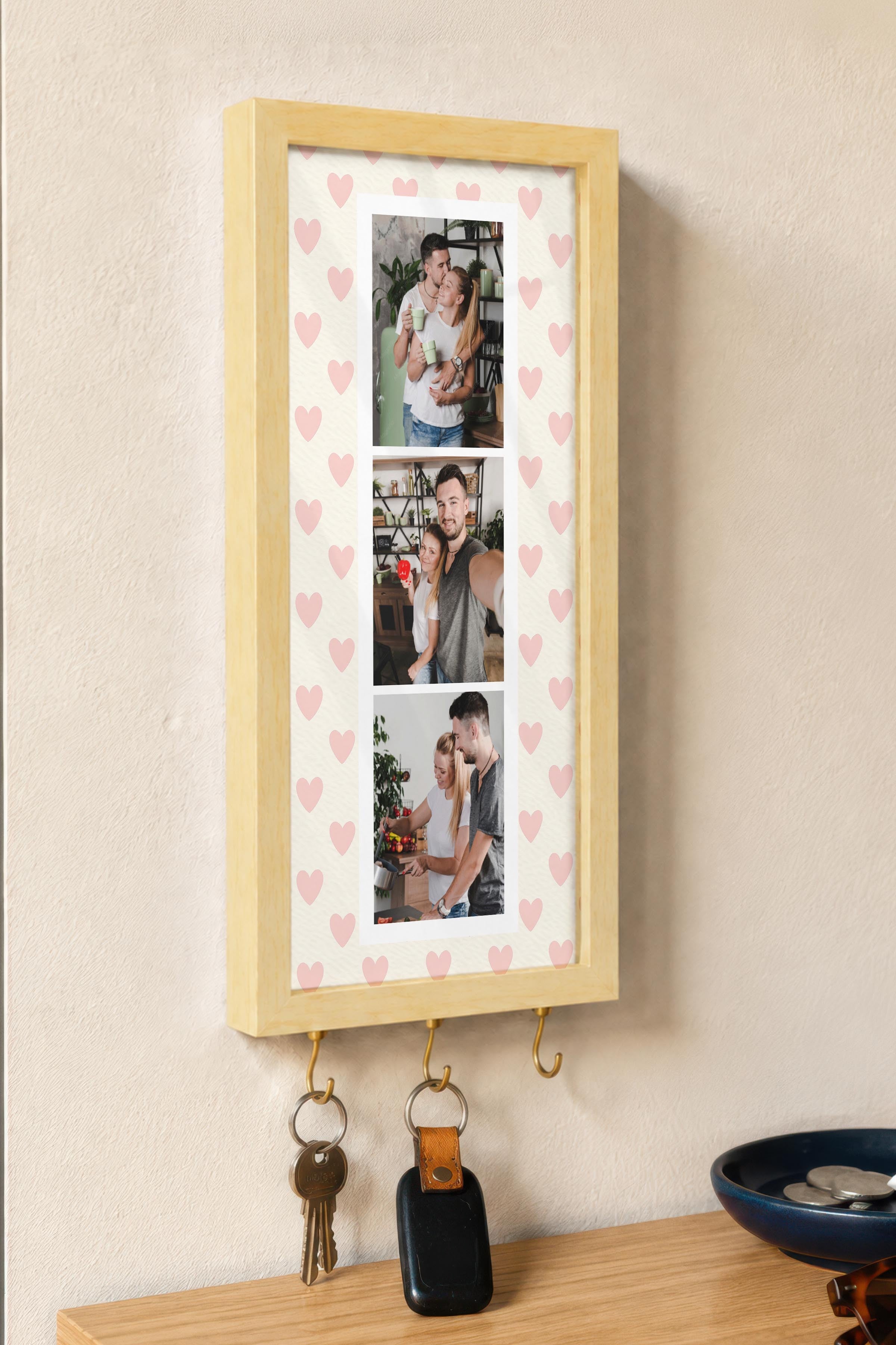 Kişiye Özel Tablo Anahtarlık, Photobooth Stili Bej Fotoğraf Çerçevesi, Vintage Duvar Dekoru