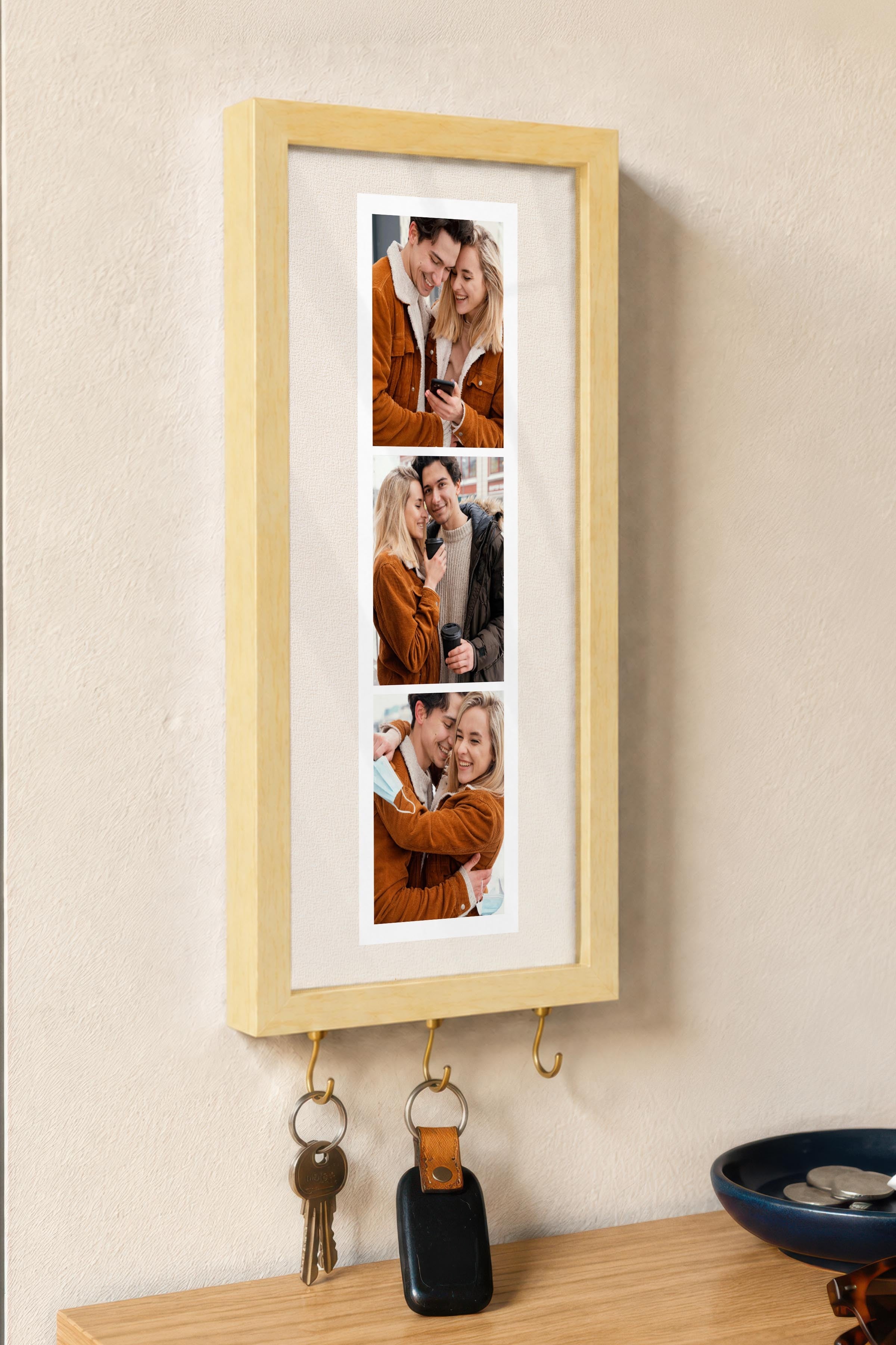 Kişiye Özel Tablo Anahtarlık, Photobooth Stili Bej Fotoğraf Çerçevesi, Vintage Duvar Dekoru