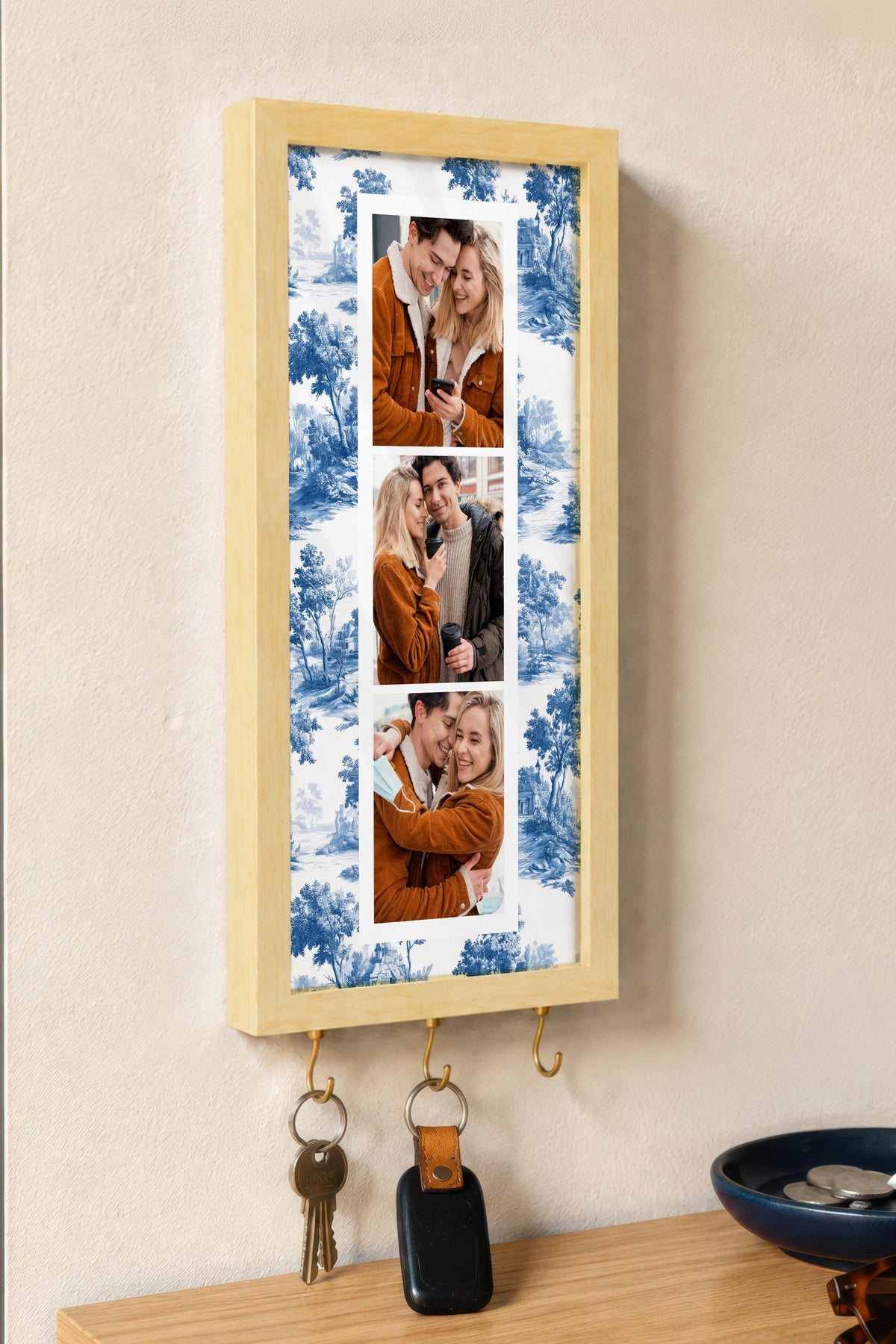 Kişiye Özel Tablo Anahtarlık, Photobooth Stili Bej Fotoğraf Çerçevesi, Vintage Duvar Dekoru