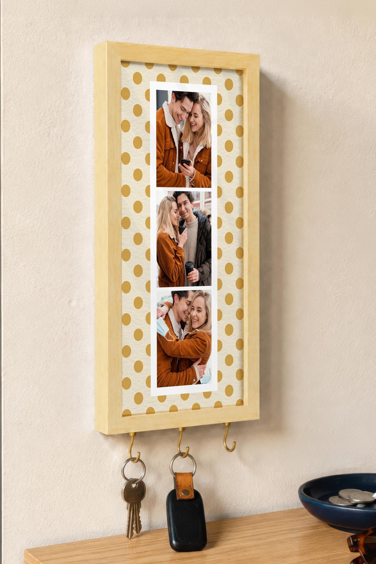Kişiye Özel Tablo Anahtarlık, Photobooth Stili Bej Fotoğraf Çerçevesi, Vintage Duvar Dekoru