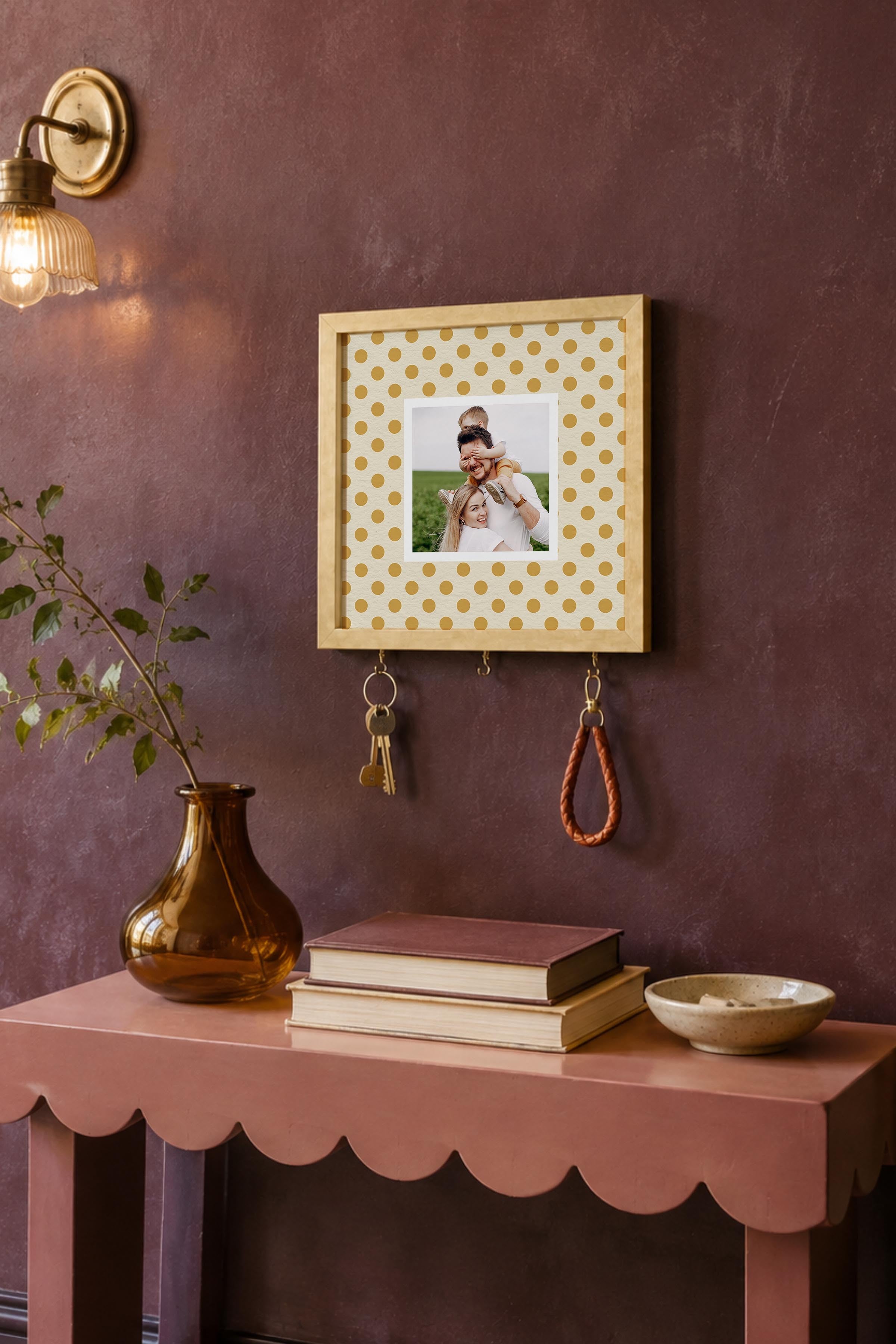 Kişiye Özel Tablo Anahtarlık, Photobooth Stili Bej Fotoğraf Çerçevesi, Vintage Duvar Dekoru