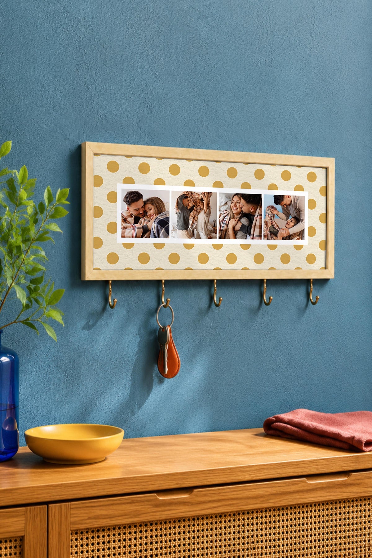 Kişiye Özel Tablo Anahtarlık, Photobooth Stili Bej Fotoğraf Çerçevesi, Vintage Duvar Dekoru
