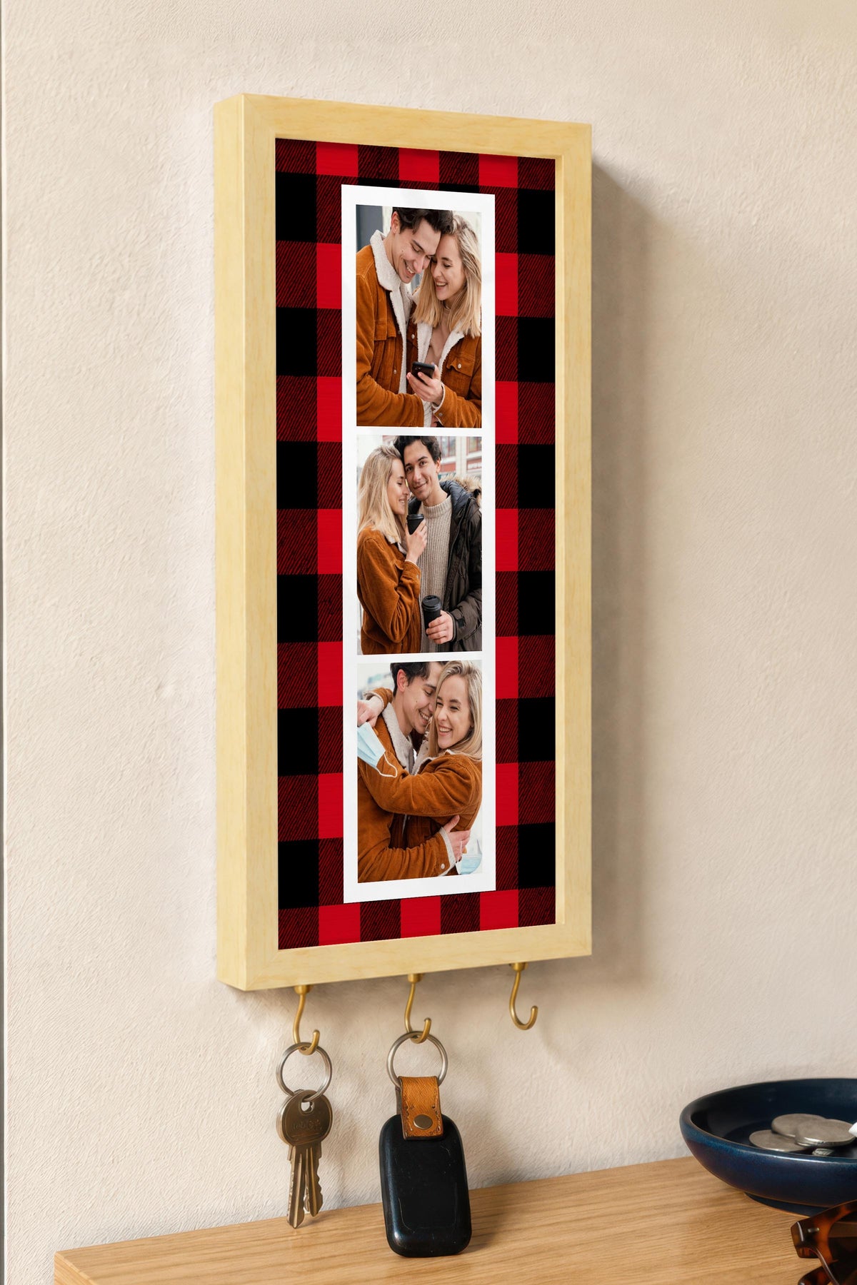 Kişiye Özel Tablo Anahtarlık, Photobooth Stili Bej Fotoğraf Çerçevesi, Vintage Duvar Dekoru