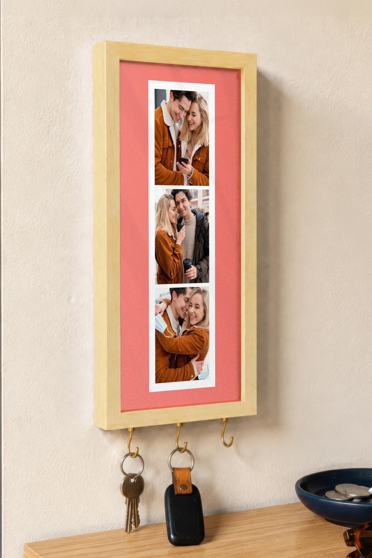 Kişiye Özel Tablo Anahtarlık, Photobooth Stili Bej Fotoğraf Çerçevesi, Vintage Duvar Dekoru
