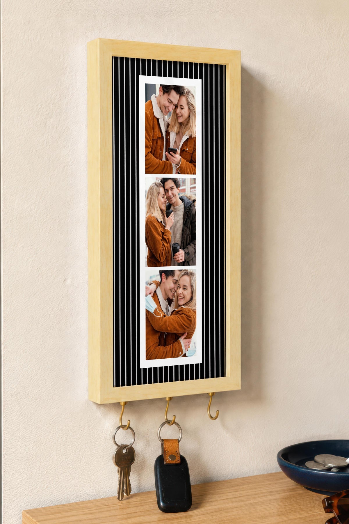 Kişiye Özel Tablo Anahtarlık, Photobooth Stili Bej Fotoğraf Çerçevesi, Vintage Duvar Dekoru