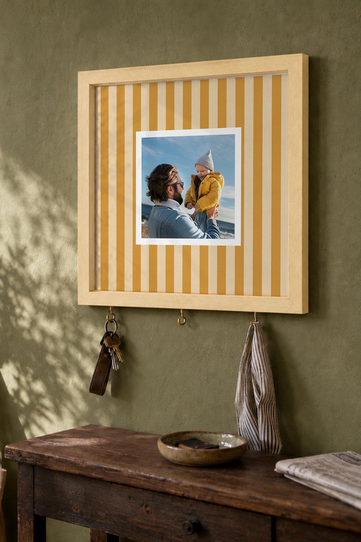 Kişiye Özel Tablo Anahtarlık, Photobooth Stili Bej Fotoğraf Çerçevesi, Vintage Duvar Dekoru