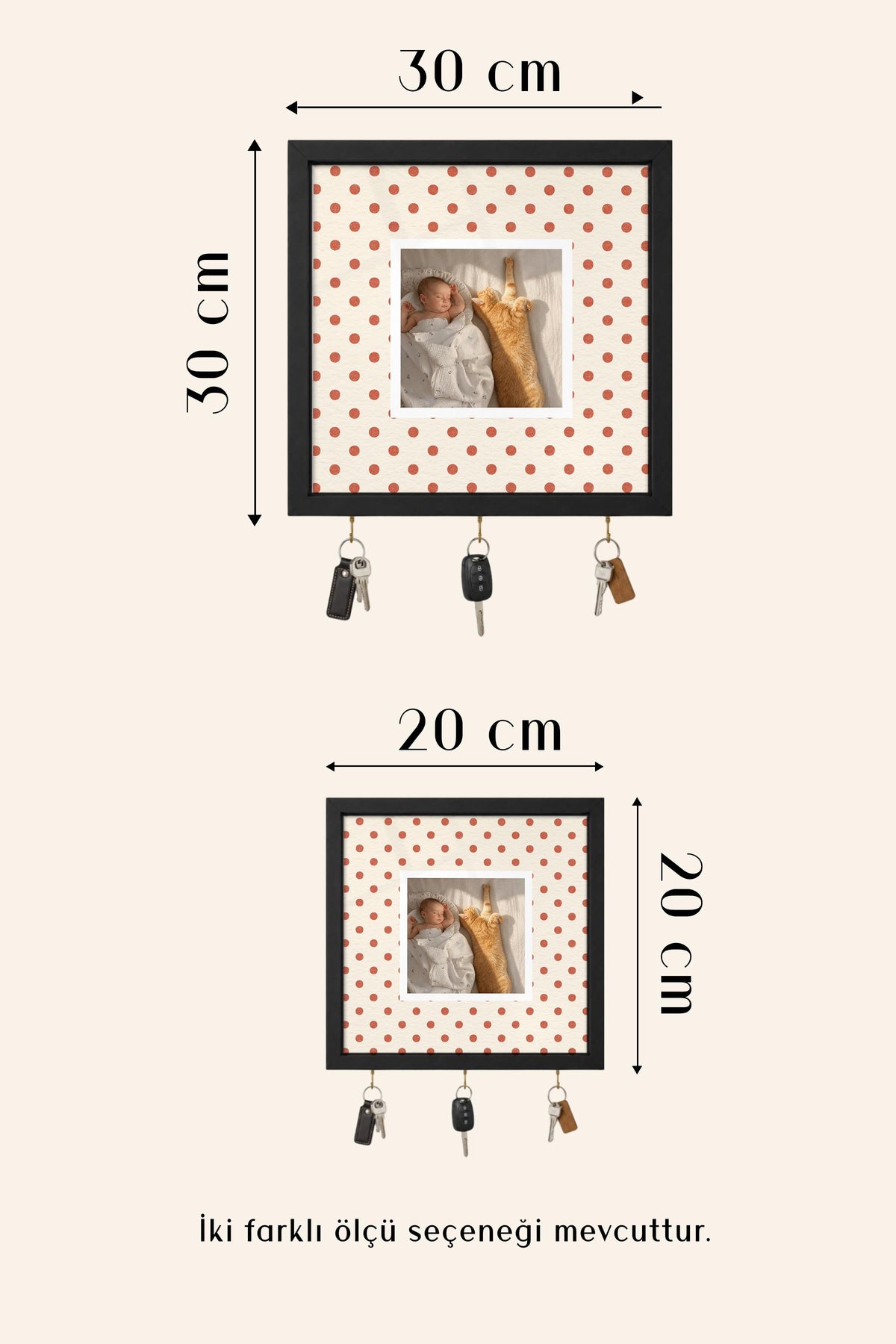 Kişiye Özel Tablo Anahtarlık, Photobooth Stili Bej Fotoğraf Çerçevesi, Vintage Duvar Dekoru