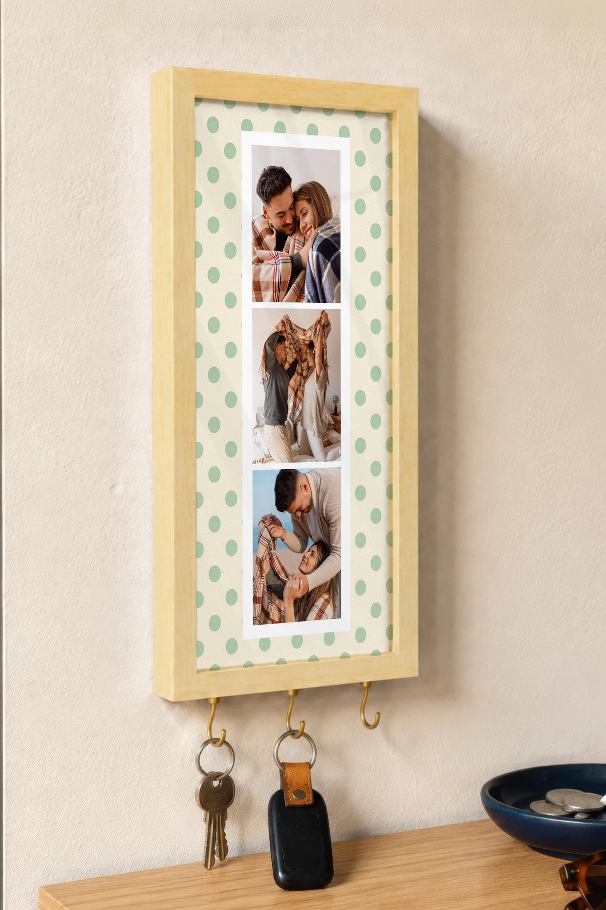 Kişiye Özel Tablo Anahtarlık, Photobooth Stili Bej Fotoğraf Çerçevesi, Vintage Duvar Dekoru