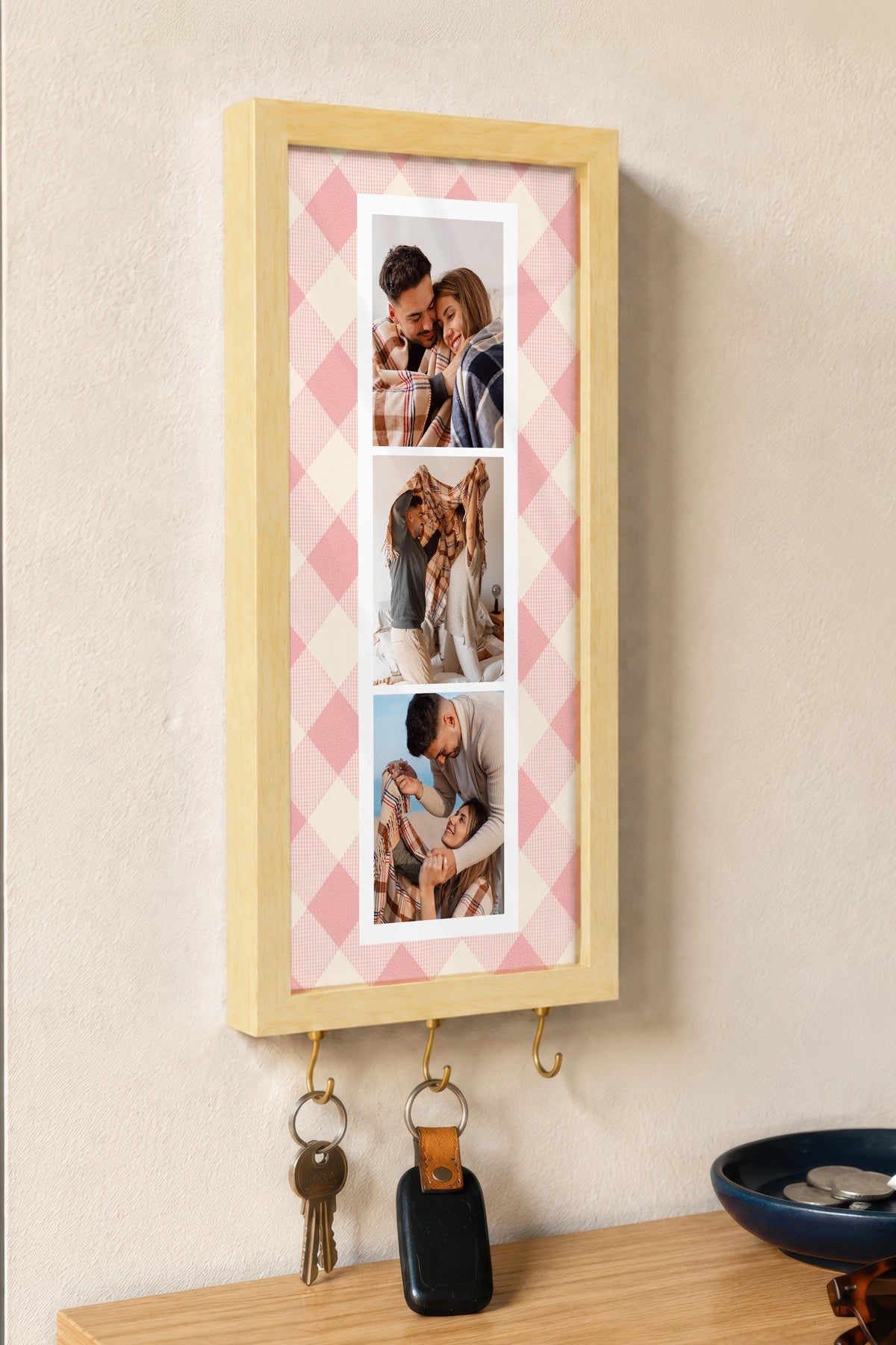 Kişiye Özel Tablo Anahtarlık, Photobooth Stili Bej Fotoğraf Çerçevesi, Vintage Duvar Dekoru