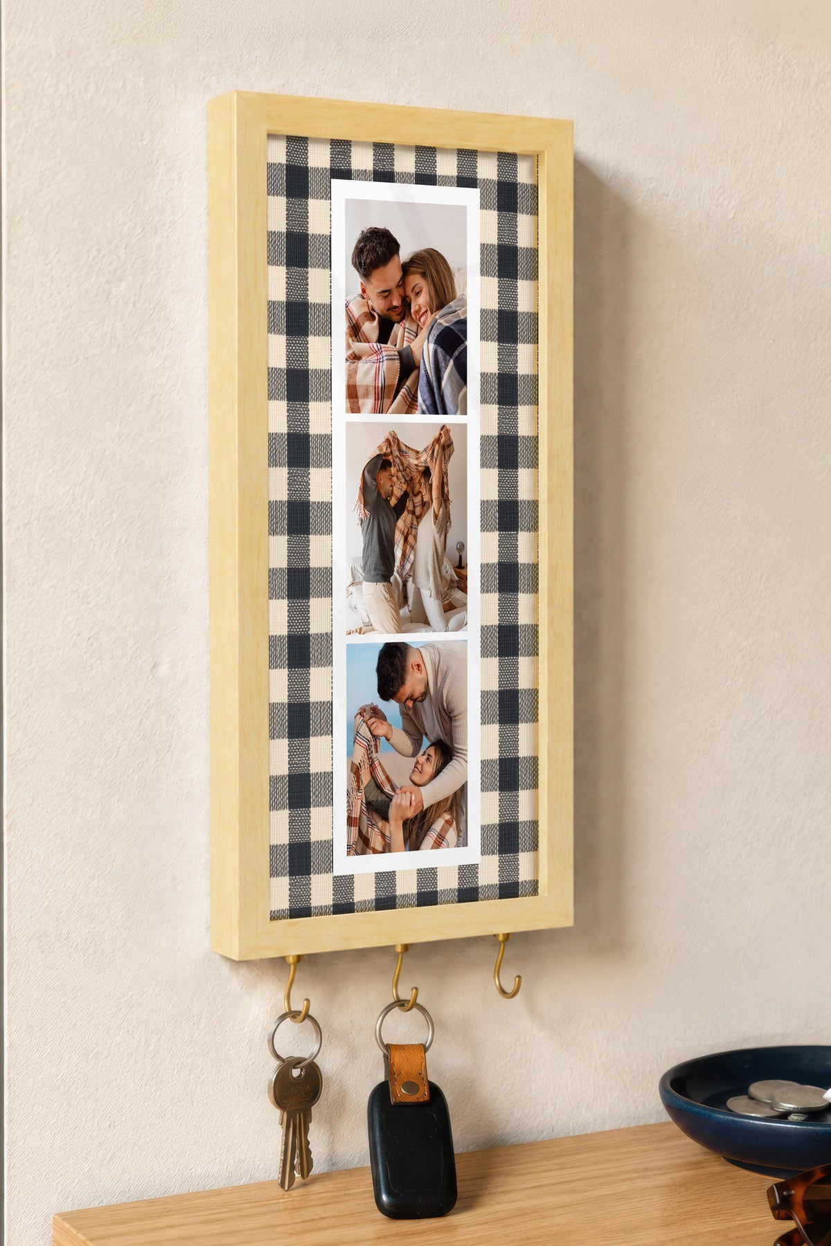 Kişiye Özel Tablo Anahtarlık, Photobooth Stili Bej Fotoğraf Çerçevesi, Vintage Duvar Dekoru