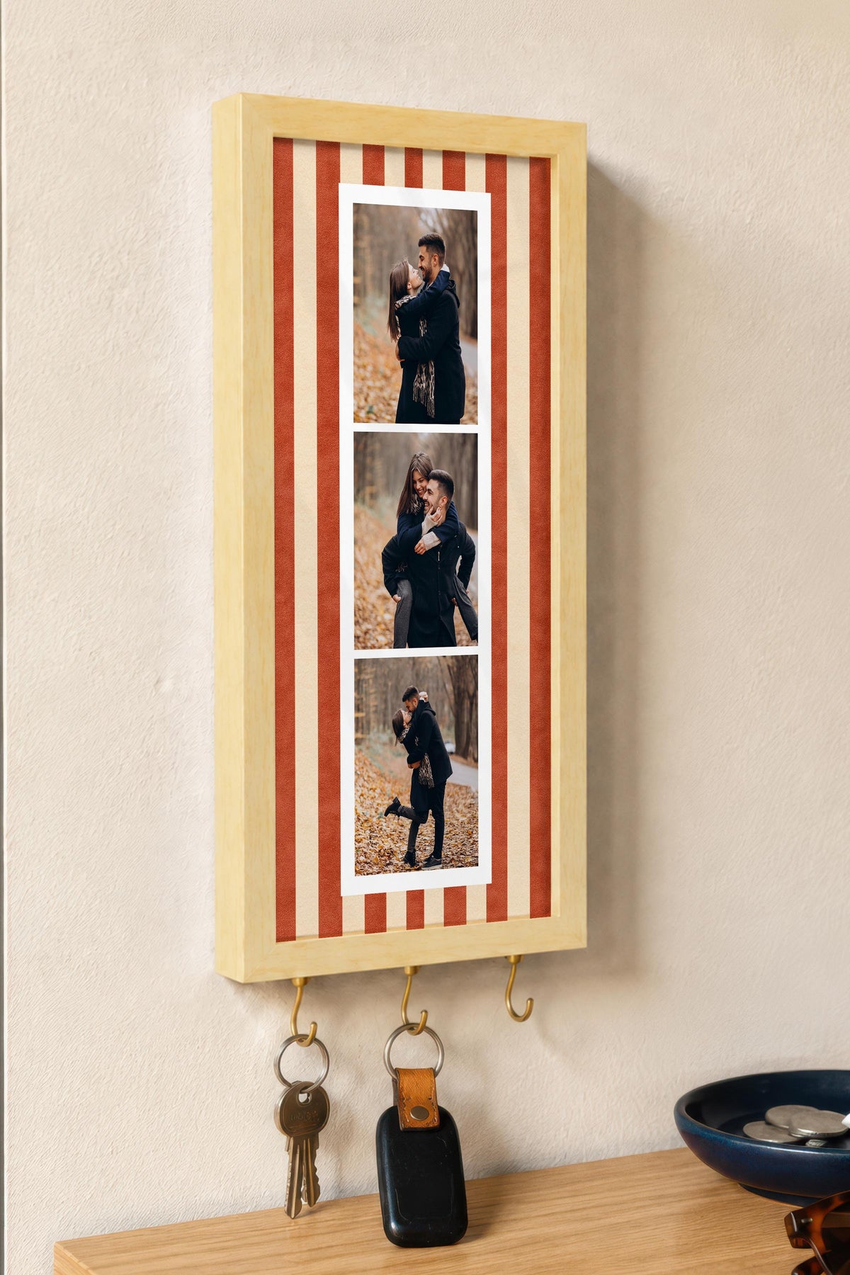 Kişiye Özel Tablo Anahtarlık, Photobooth Stili Bej Fotoğraf Çerçevesi, Vintage Duvar Dekoru