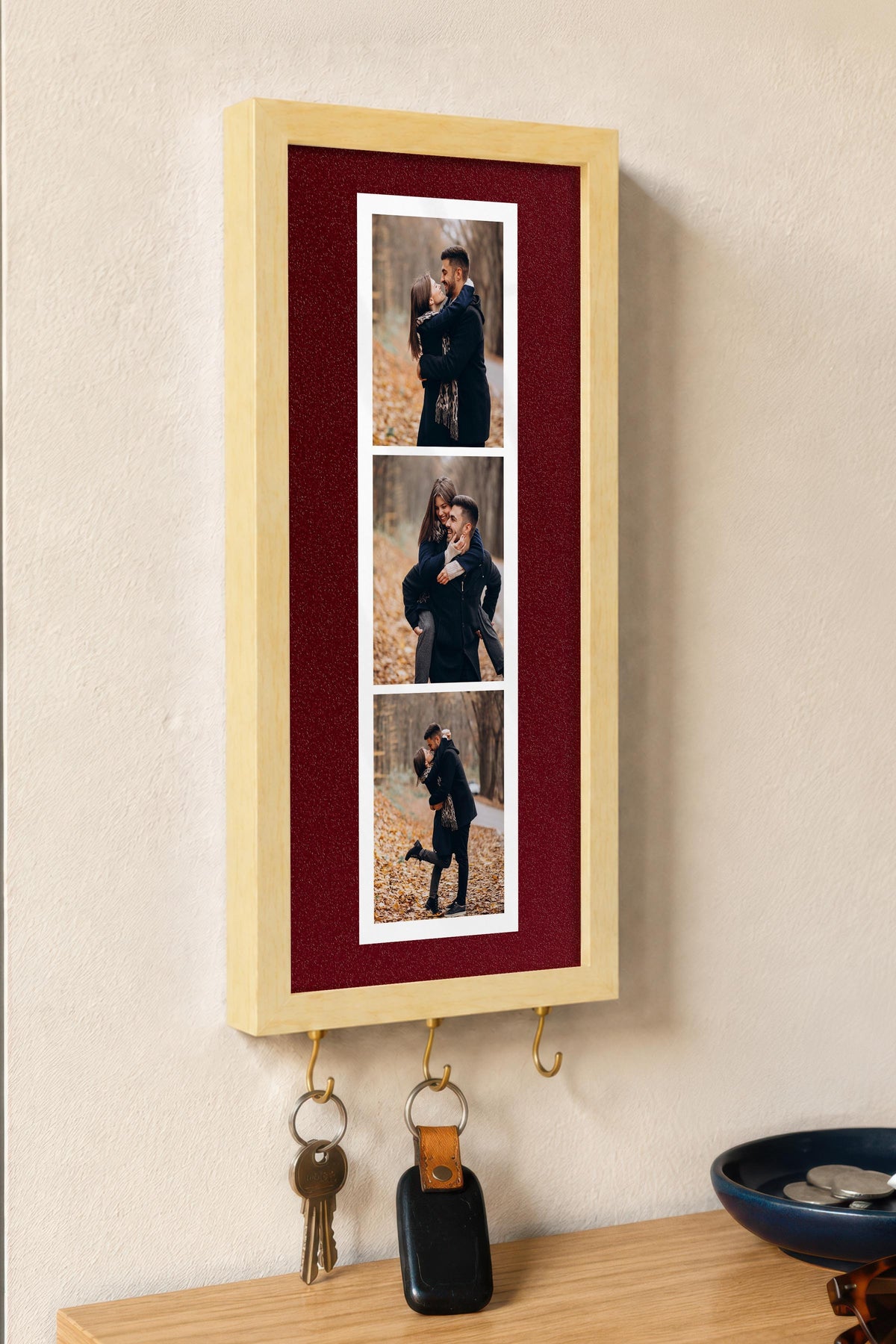 Kişiye Özel Tablo Anahtarlık, Photobooth Stili Bej Fotoğraf Çerçevesi, Vintage Duvar Dekoru