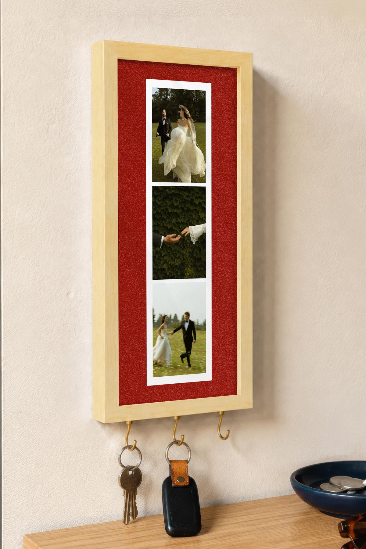 Kişiye Özel Tablo Anahtarlık, Photobooth Stili Bej Fotoğraf Çerçevesi, Vintage Duvar Dekoru