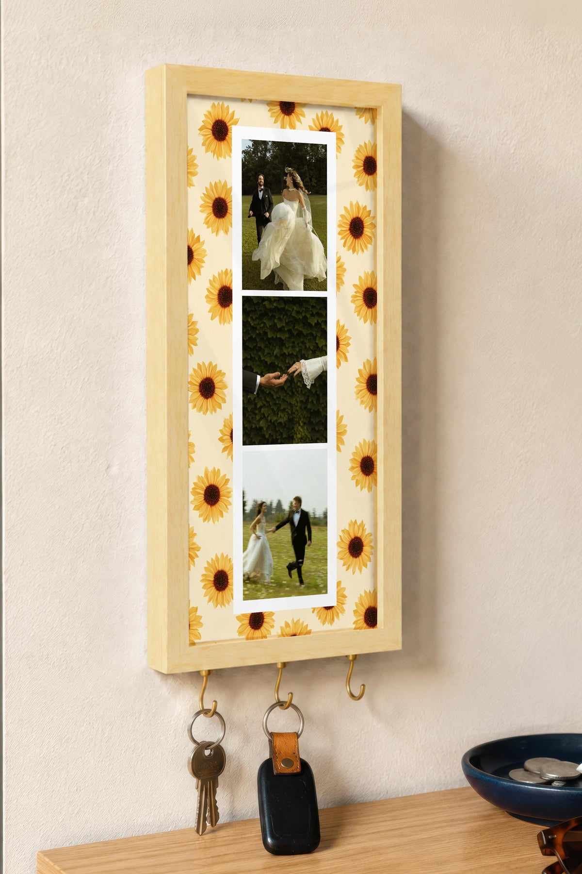 Kişiye Özel Tablo Anahtarlık, Photobooth Stili Bej Fotoğraf Çerçevesi, Vintage Duvar Dekoru