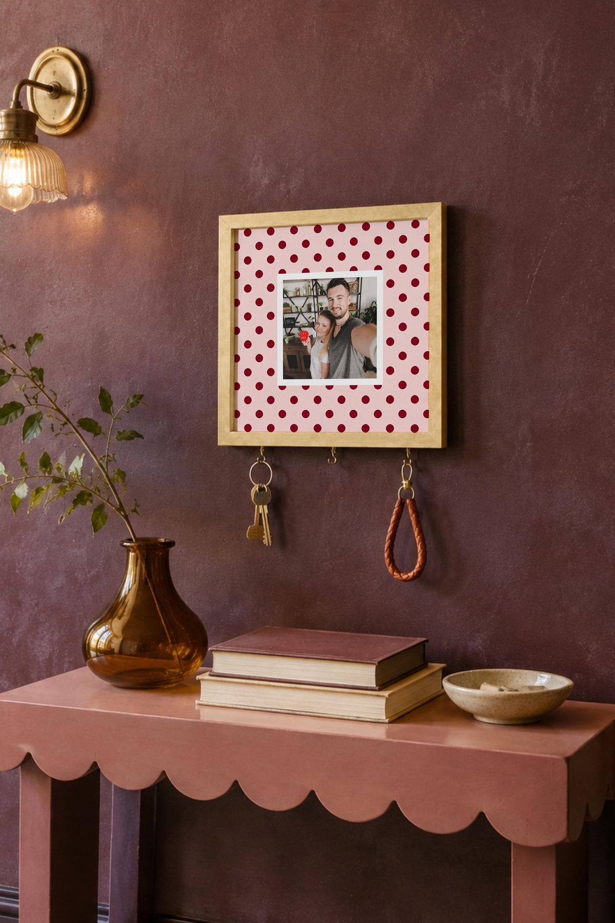 Kişiye Özel Tablo Anahtarlık, Photobooth Stili Bej Fotoğraf Çerçevesi, Vintage Duvar Dekoru
